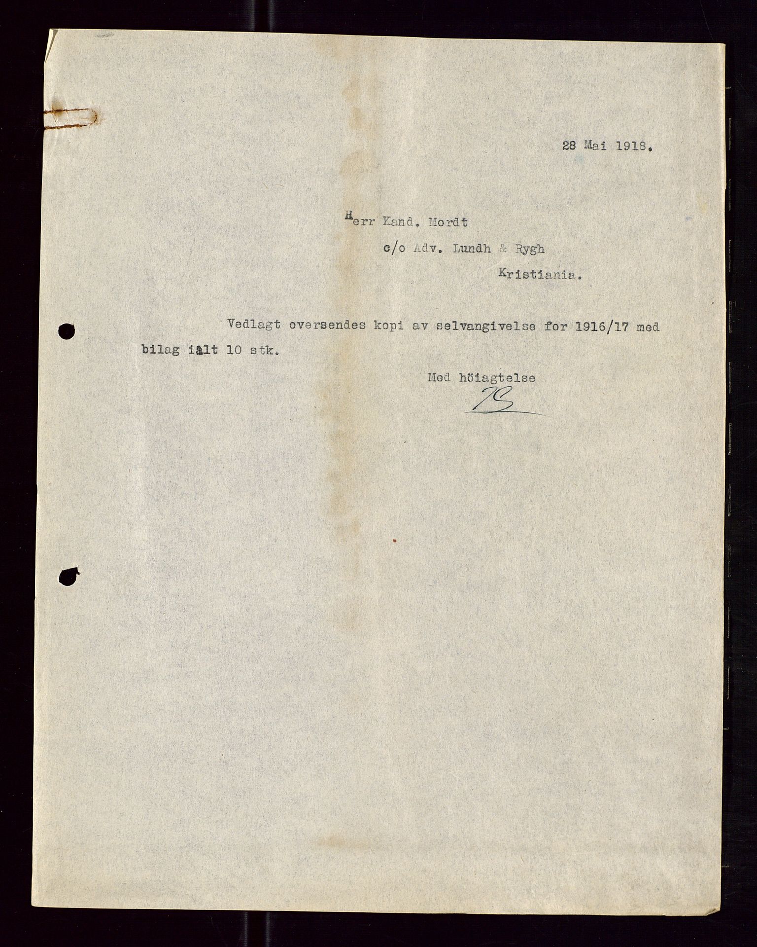 Pa 1521 - A/S Norske Shell, AV/SAST-A-101915/E/Ea/Eaa/L0005: Sjefskorrespondanse, 1918, p. 407