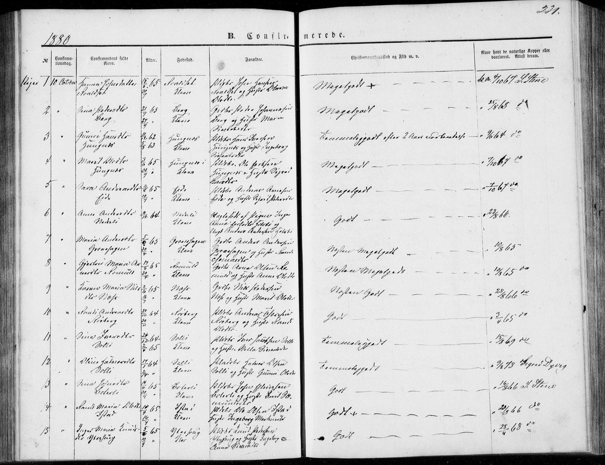 Ministerialprotokoller, klokkerbøker og fødselsregistre - Møre og Romsdal, AV/SAT-A-1454/557/L0681: Parish register (official) no. 557A03, 1869-1886, p. 231