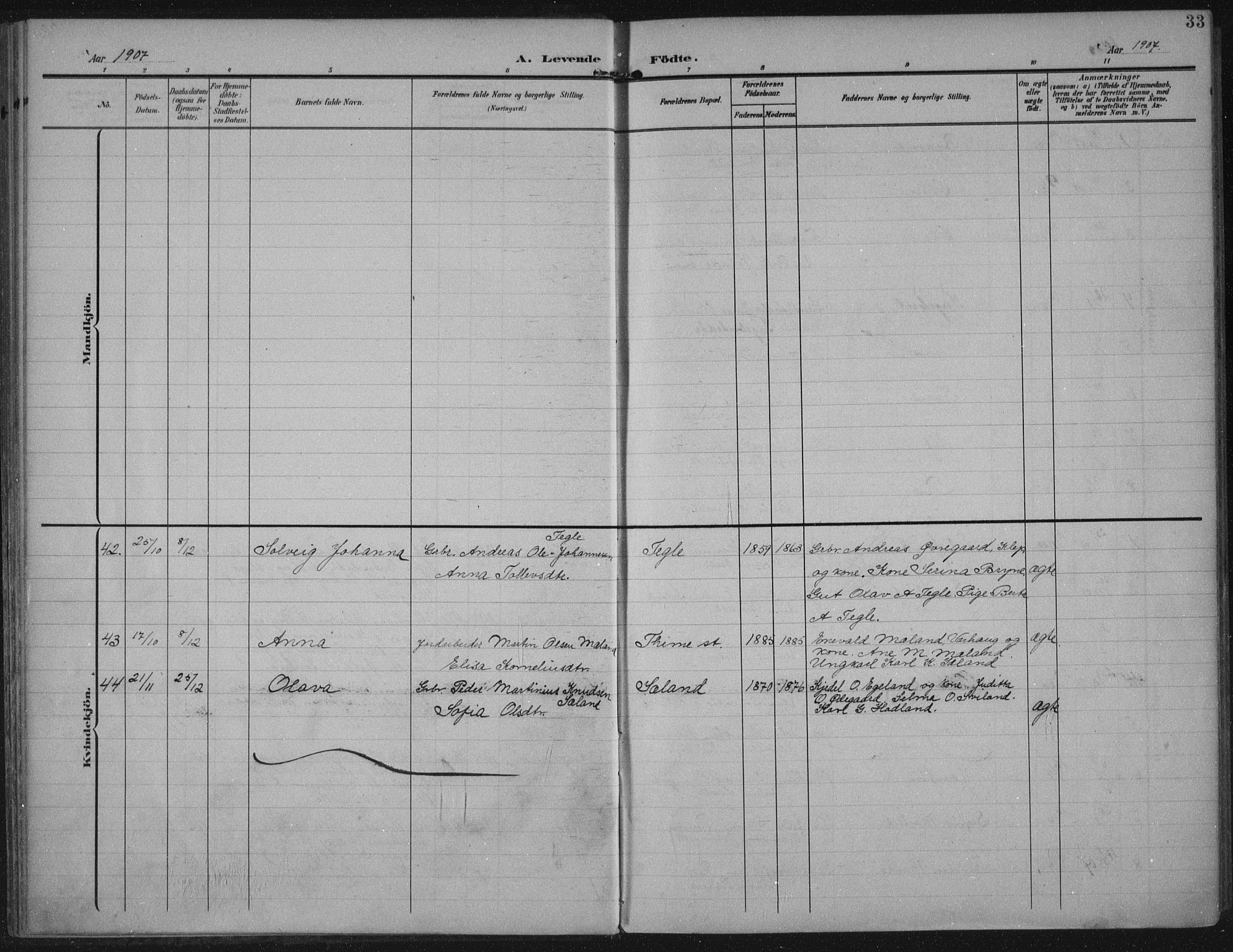 Lye sokneprestkontor, AV/SAST-A-101794/002/A/L0001: Parish register (official) no. A 12, 1904-1920, p. 33