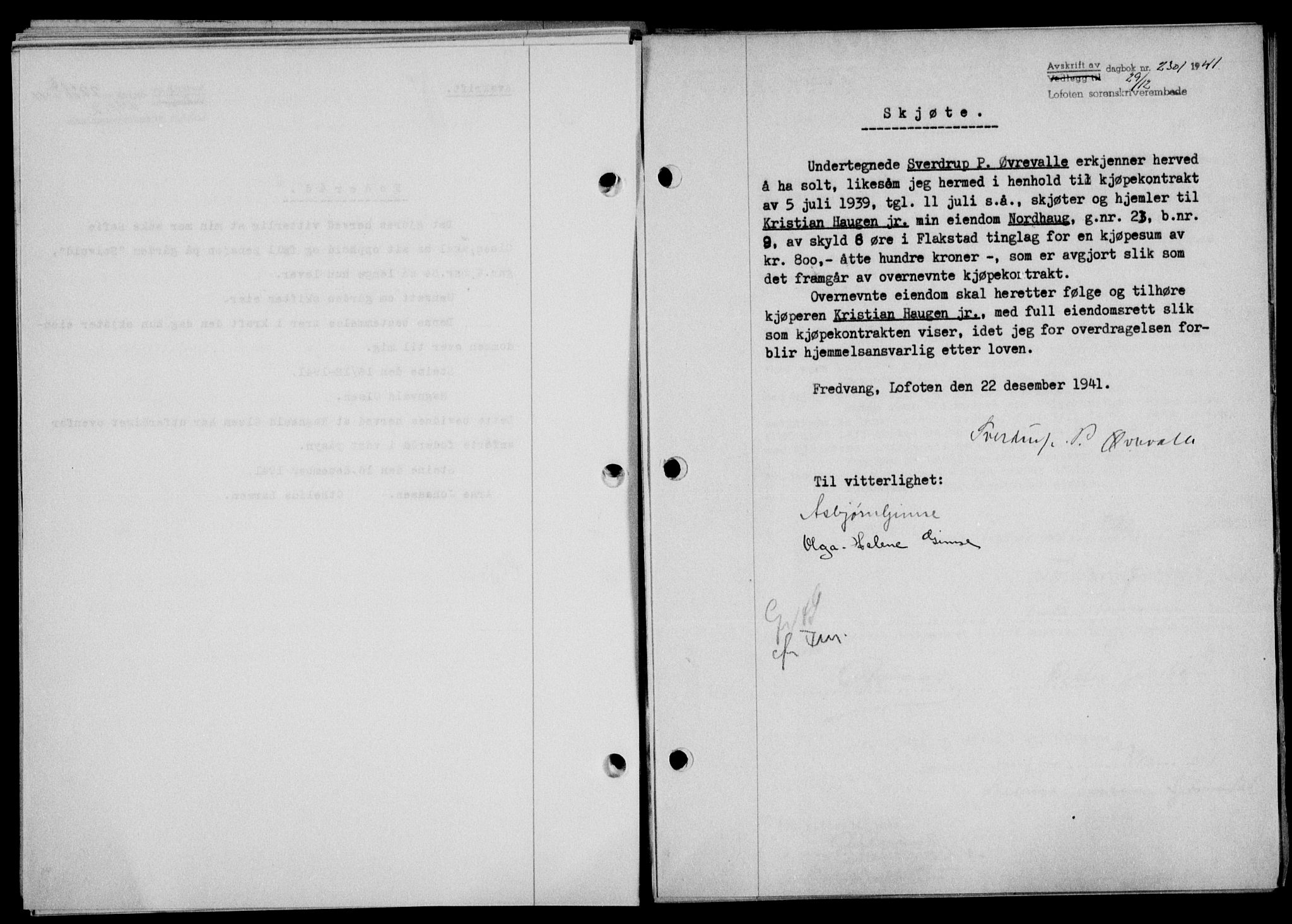 Lofoten sorenskriveri, SAT/A-0017/1/2/2C/L0009a: Mortgage book no. 9a, 1941-1942, Diary no: : 2301/1941