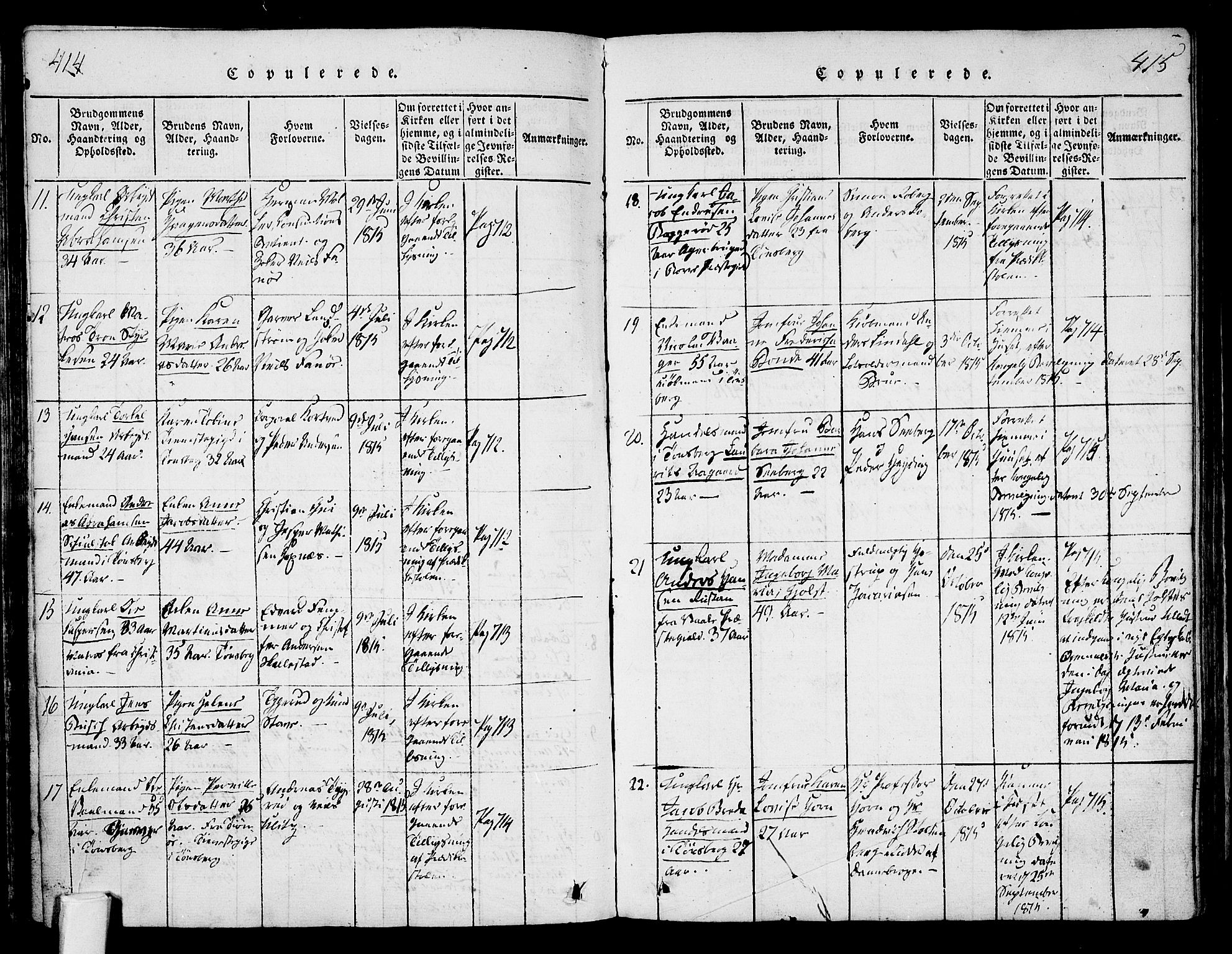 Tønsberg kirkebøker, AV/SAKO-A-330/F/Fa/L0004: Parish register (official) no. I 4, 1813-1826, p. 414-415