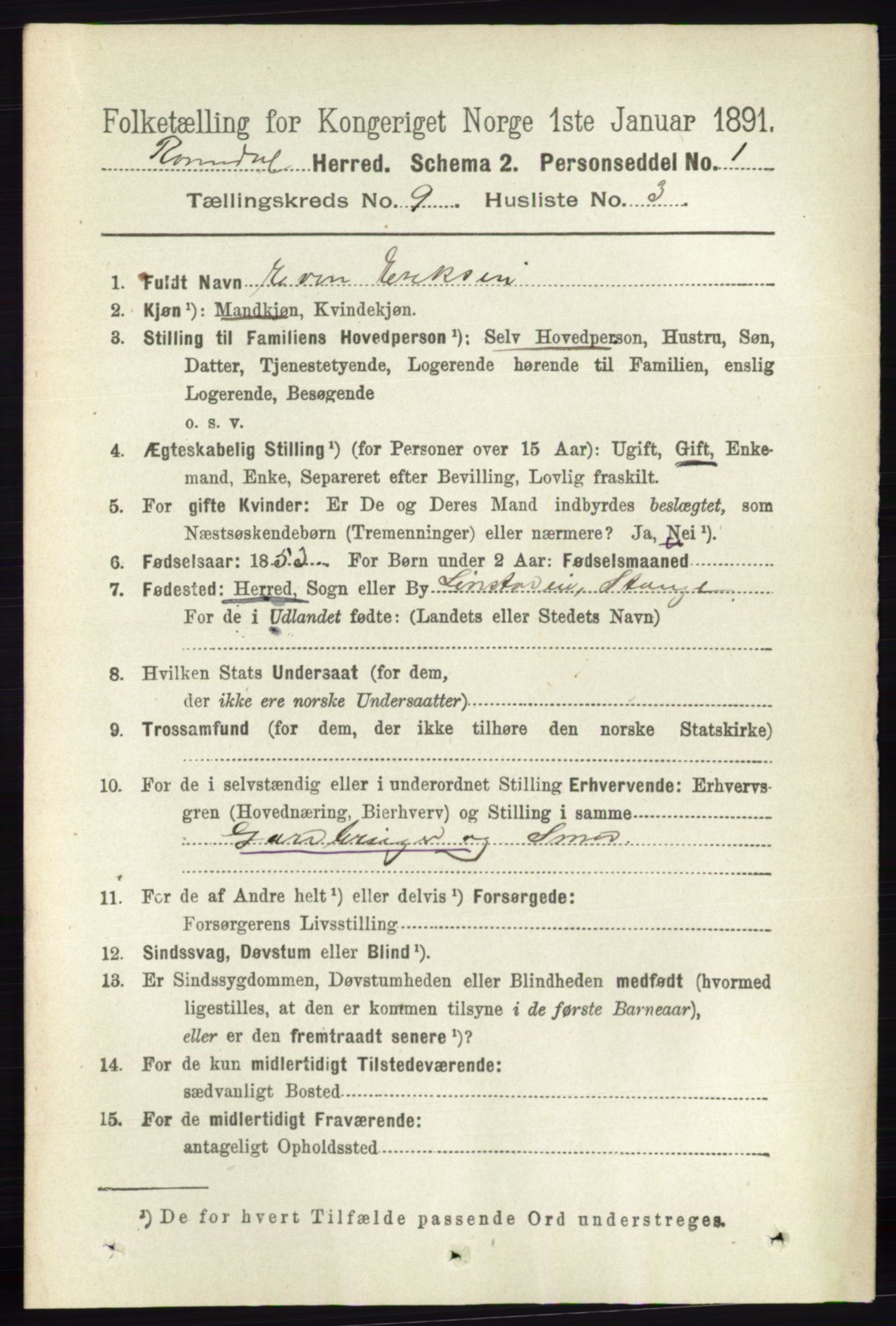 RA, 1891 census for 0416 Romedal, 1891, p. 4325