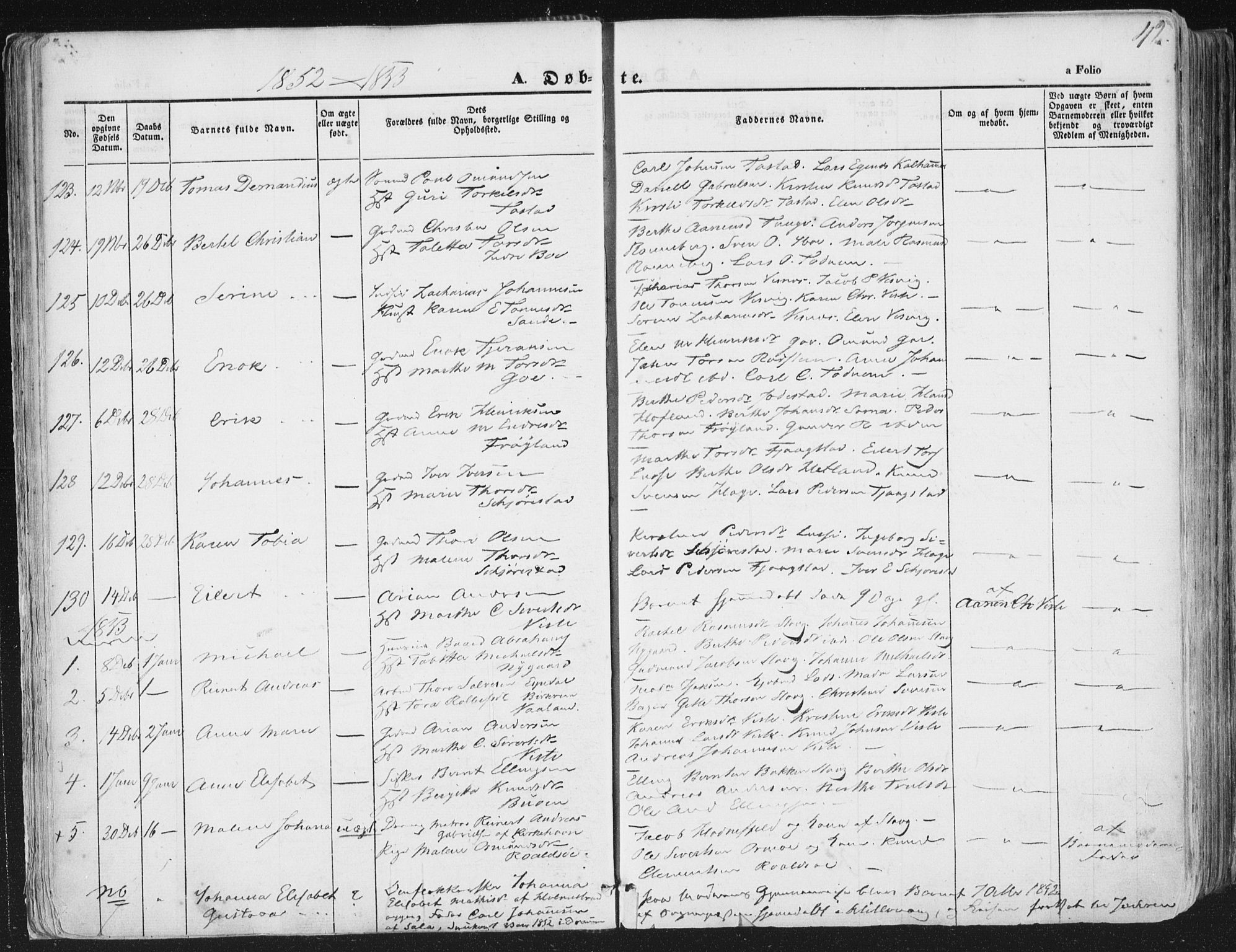 Hetland sokneprestkontor, AV/SAST-A-101826/30/30BA/L0002: Parish register (official) no. A 2, 1849-1869, p. 42