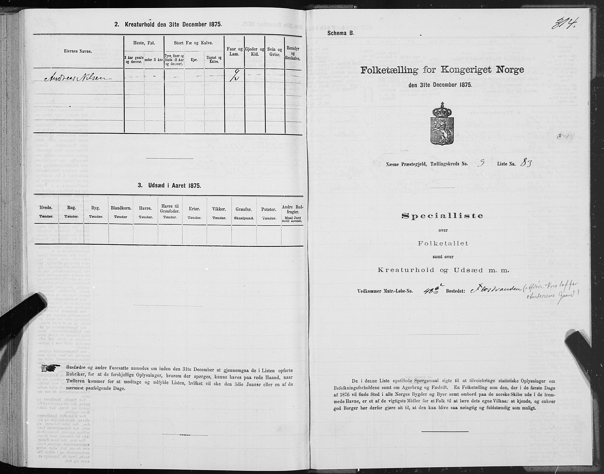 SAT, 1875 census for 1828P Nesna, 1875, p. 2314