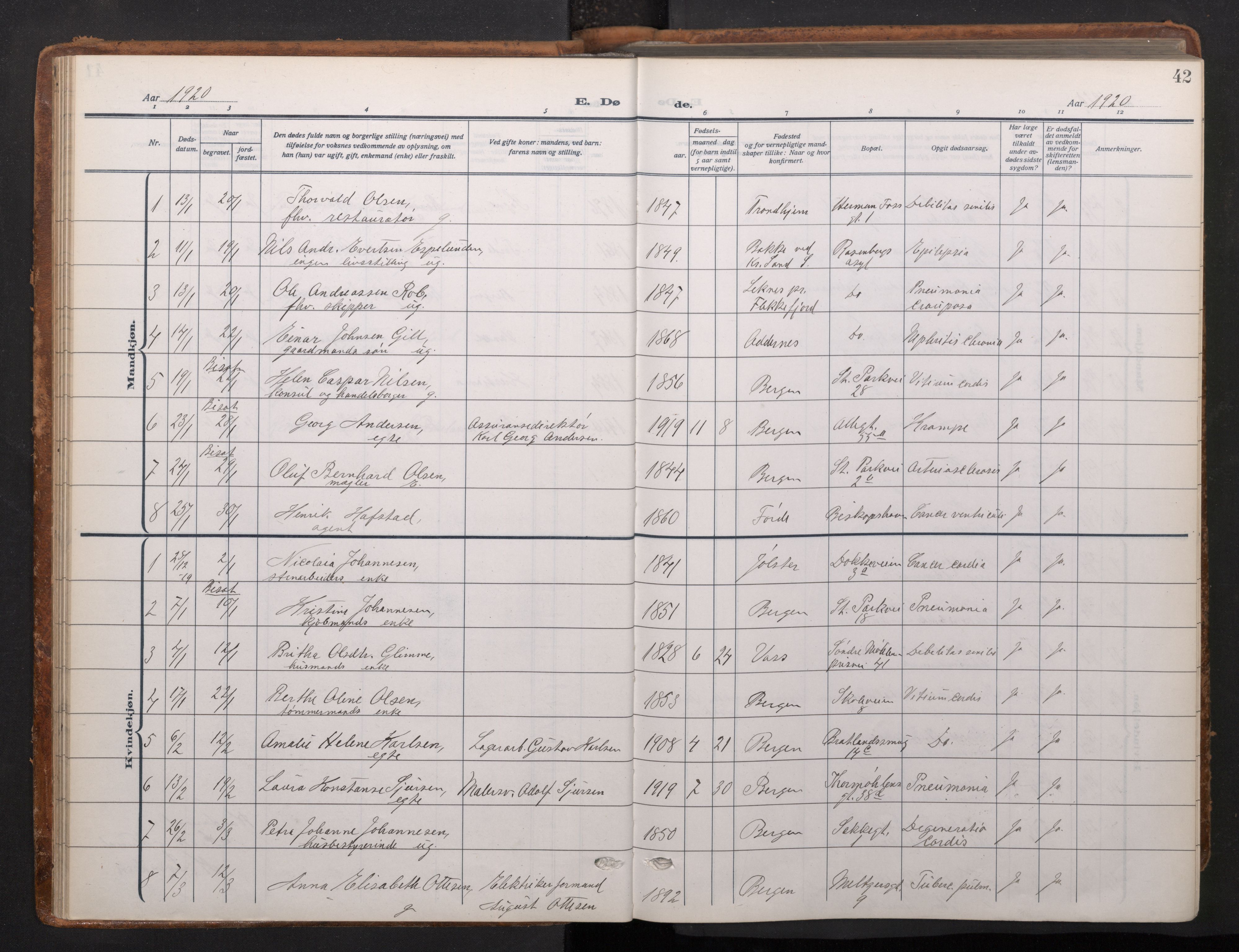 Johanneskirken sokneprestembete, AV/SAB-A-76001/H/Haa/L0020: Parish register (official) no. E 2, 1916-1951, p. 42