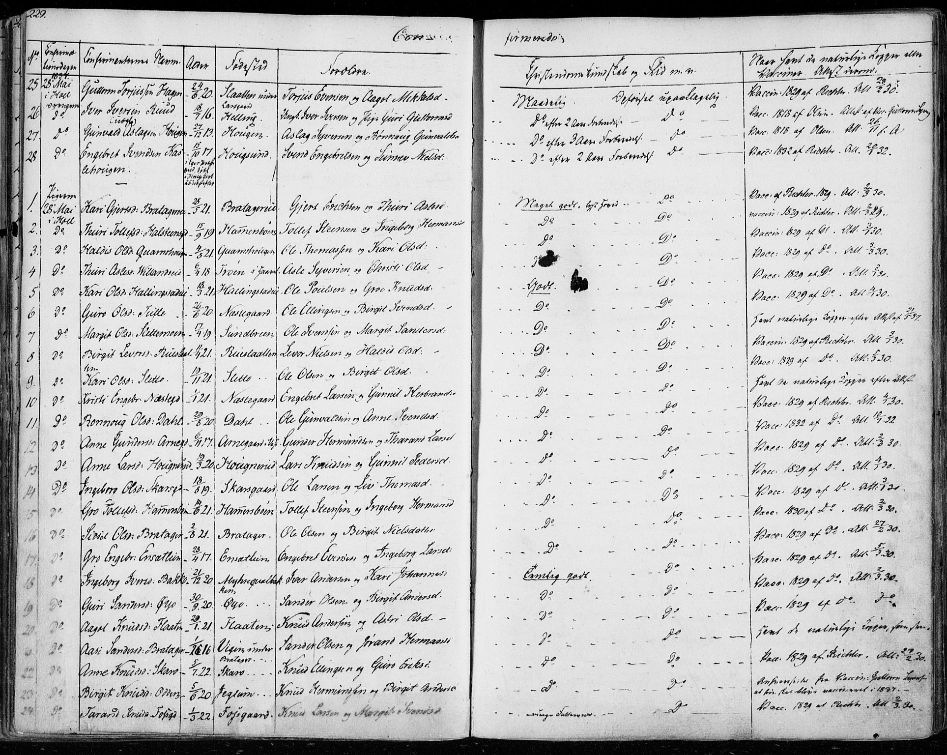 Ål kirkebøker, SAKO/A-249/F/Fa/L0005: Parish register (official) no. I 5, 1825-1848, p. 229