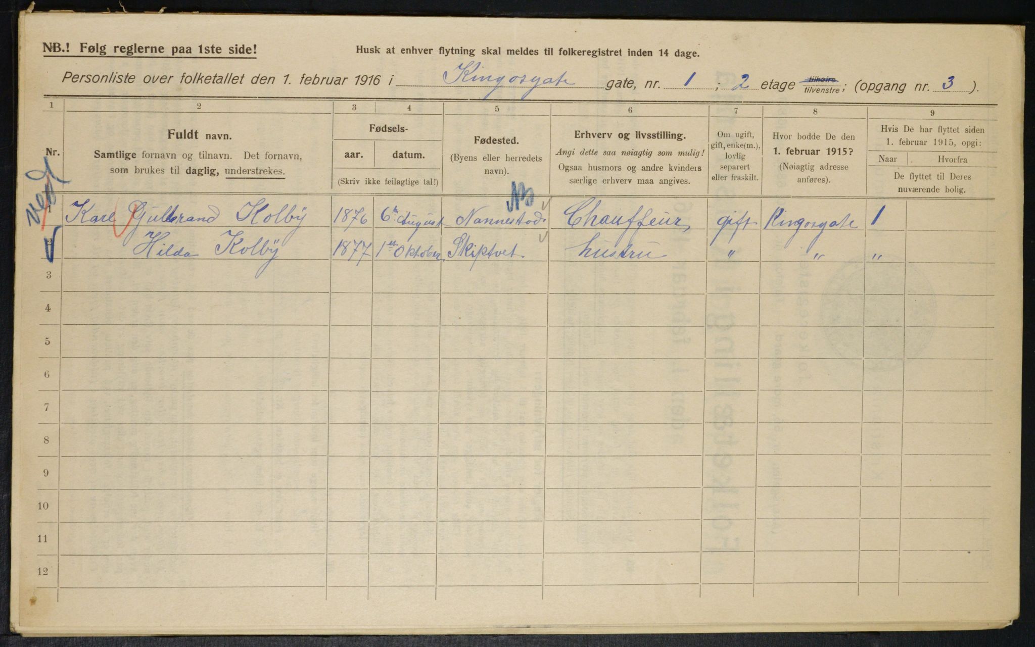 OBA, Municipal Census 1916 for Kristiania, 1916, p. 50630