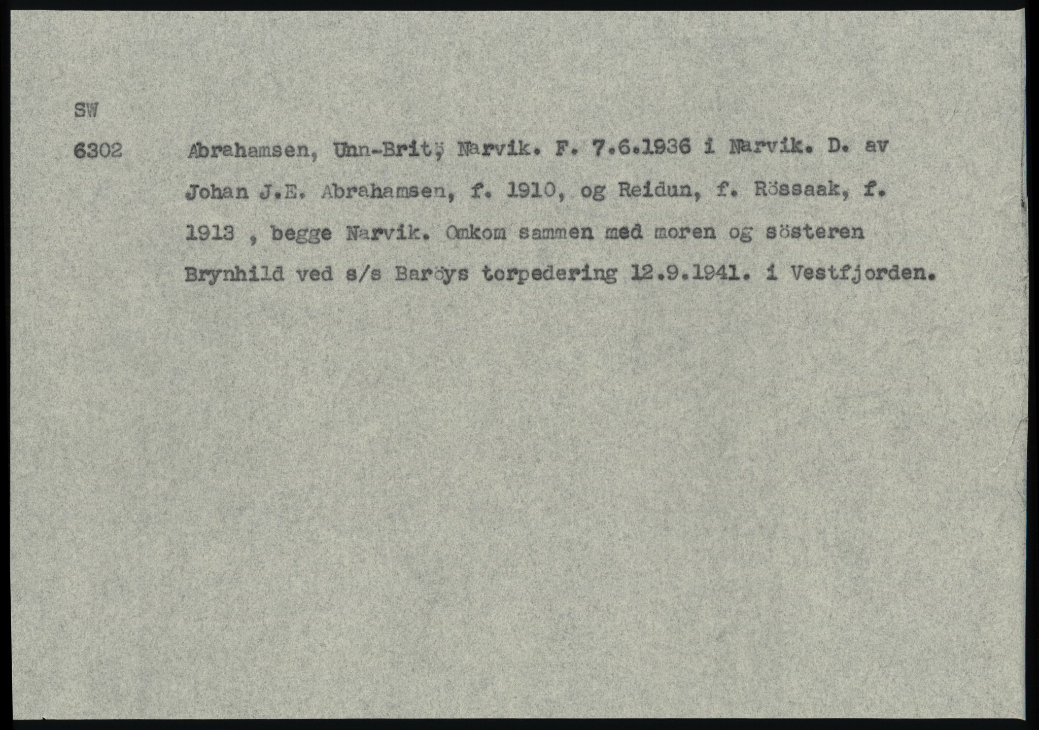 Sosialdepartementet, Våre Falne, RA/S-1708/E/Ee/L0025: Personmapper: Abelsen 01 - Amundsen, H. 65, 1945-1951, p. 385