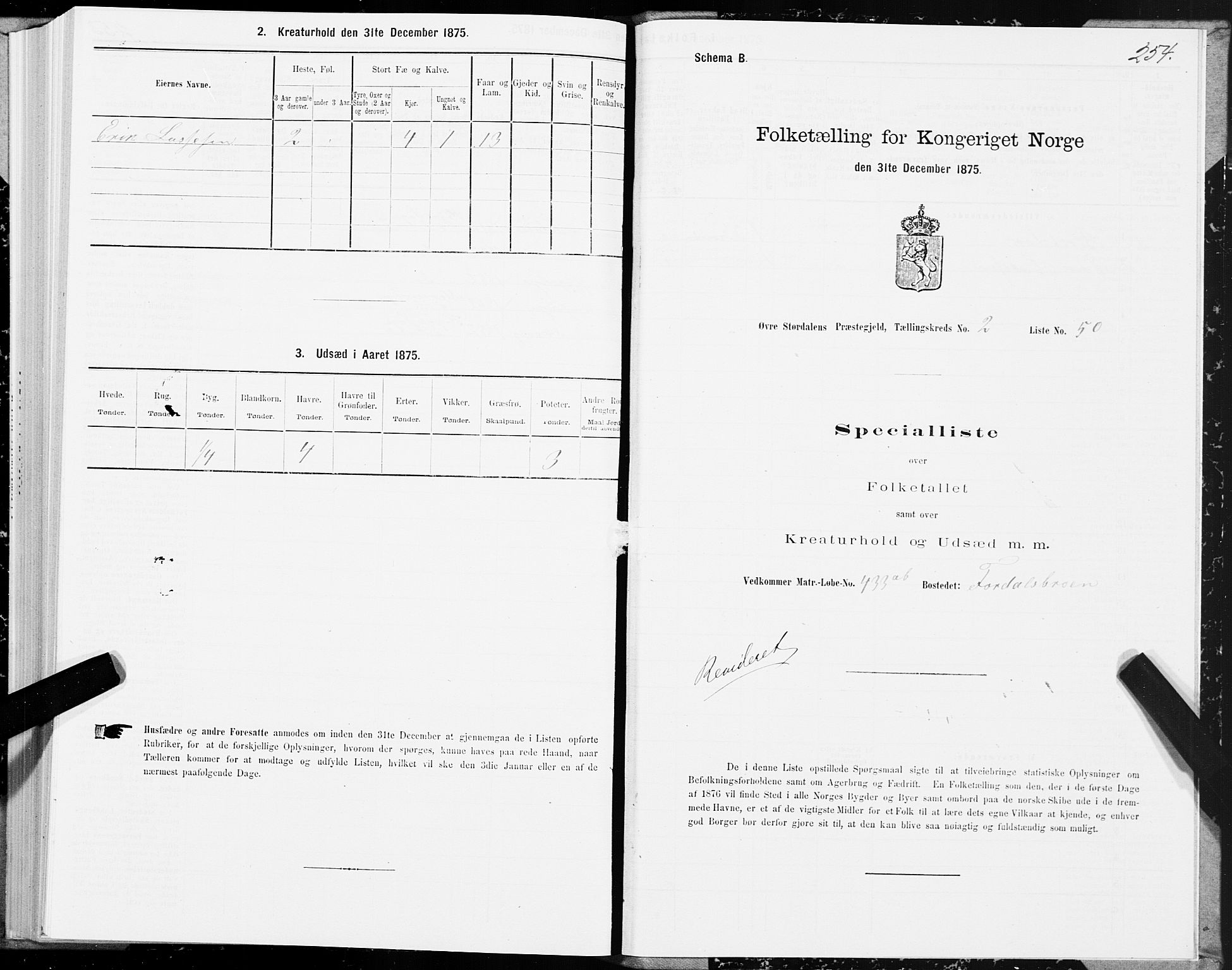 SAT, 1875 census for 1711P Øvre Stjørdal, 1875, p. 1254