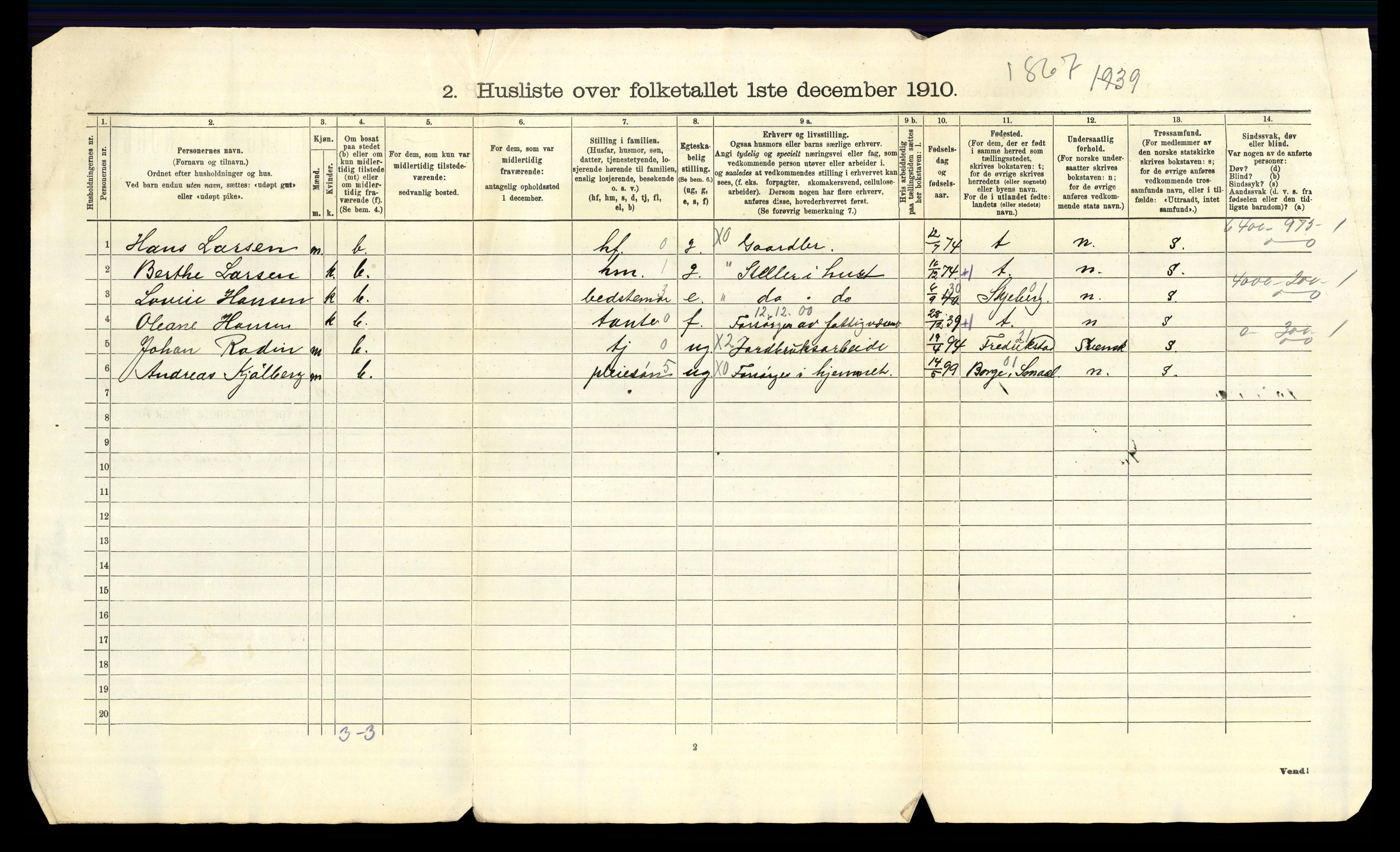RA, 1910 census for Torsnes, 1910, p. 19