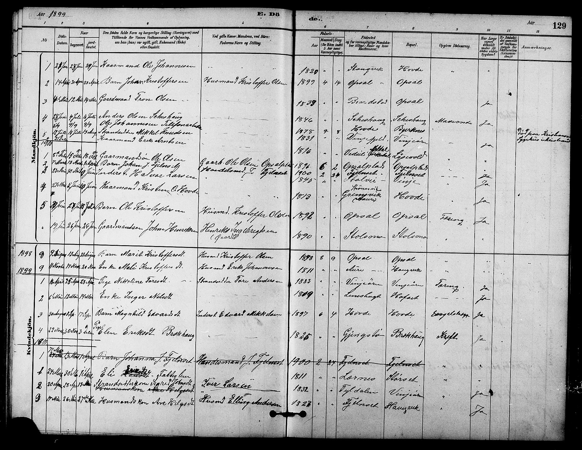 Ministerialprotokoller, klokkerbøker og fødselsregistre - Sør-Trøndelag, SAT/A-1456/631/L0514: Parish register (copy) no. 631C02, 1879-1912, p. 129