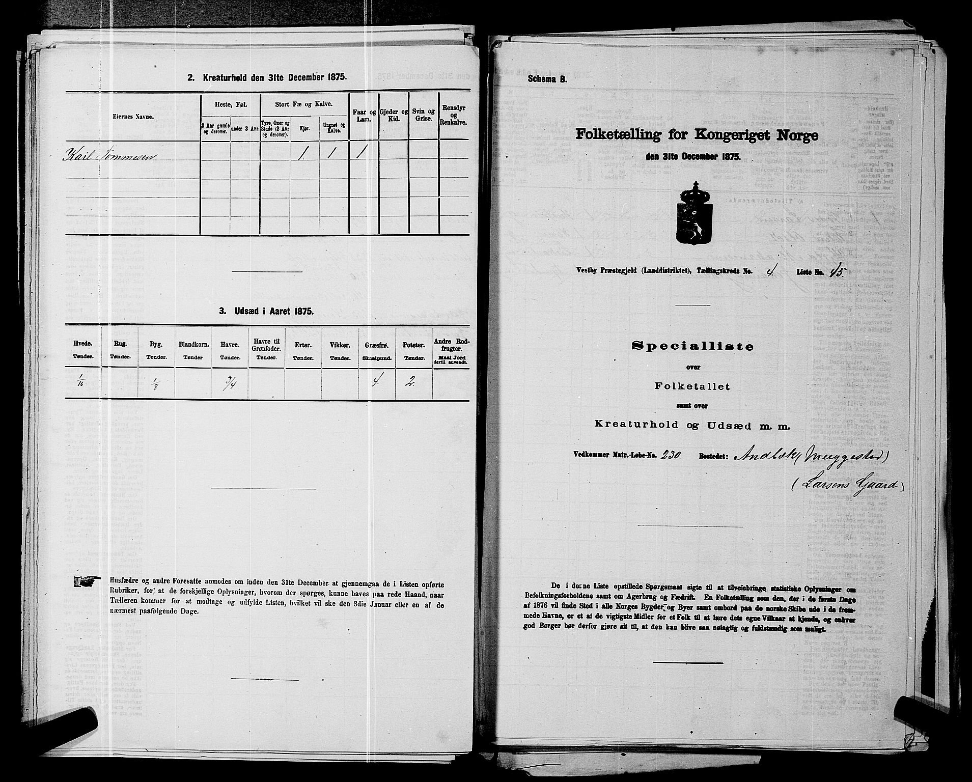 RA, 1875 census for 0211L Vestby/Vestby, Garder og Såner, 1875, p. 599