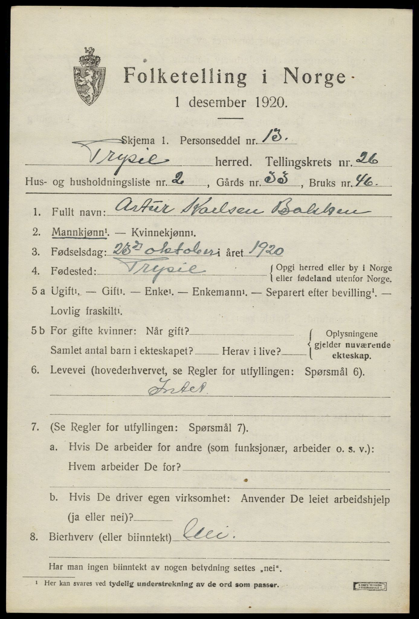 SAH, 1920 census for Trysil, 1920, p. 16141