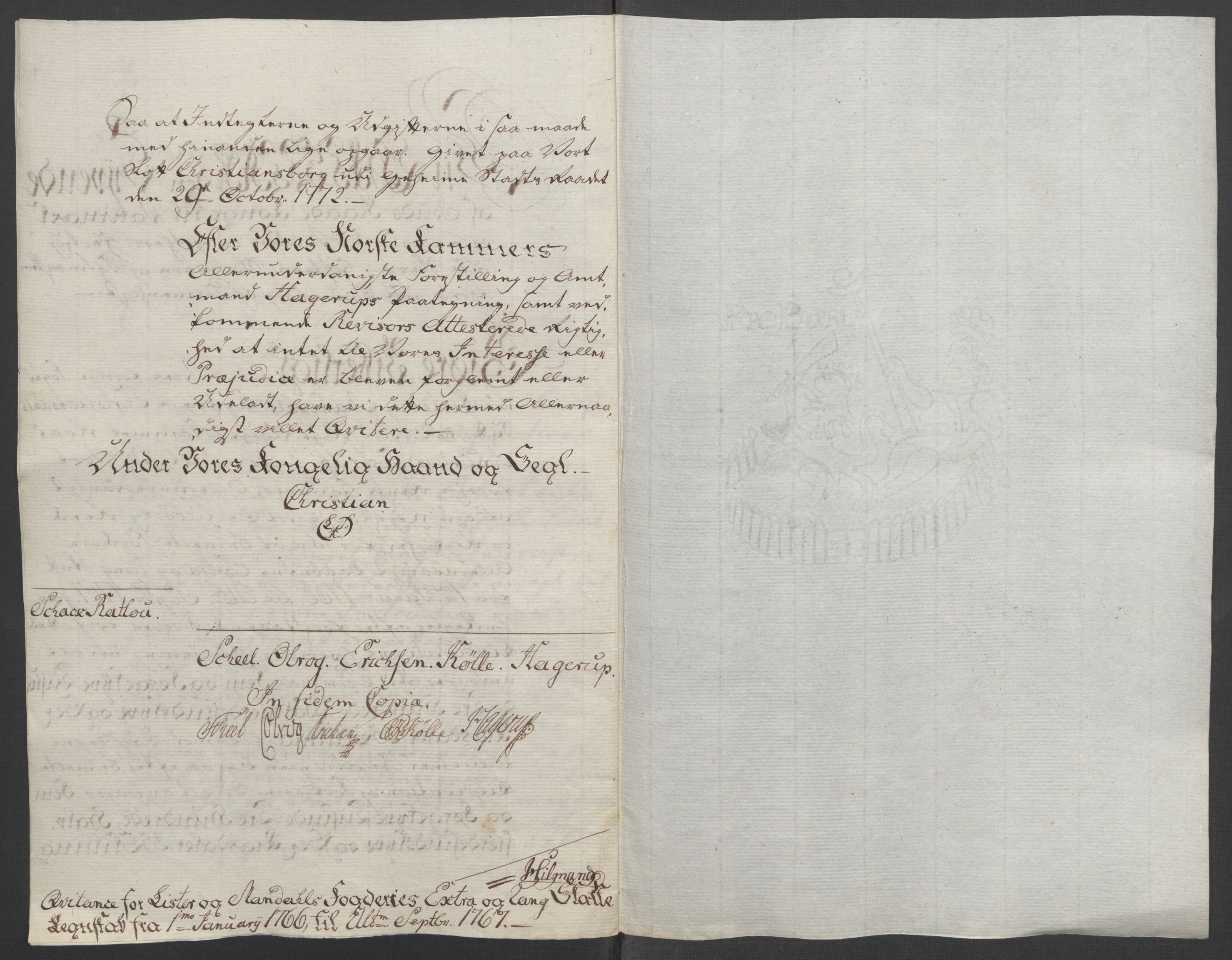 Rentekammeret inntil 1814, Reviderte regnskaper, Fogderegnskap, AV/RA-EA-4092/R45/L2704: Ekstraskatten Lista og Mandal, 1762-1768, p. 222