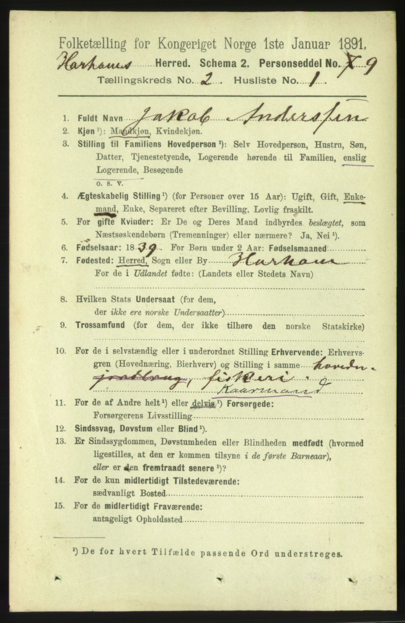 RA, 1891 census for 1534 Haram, 1891, p. 624