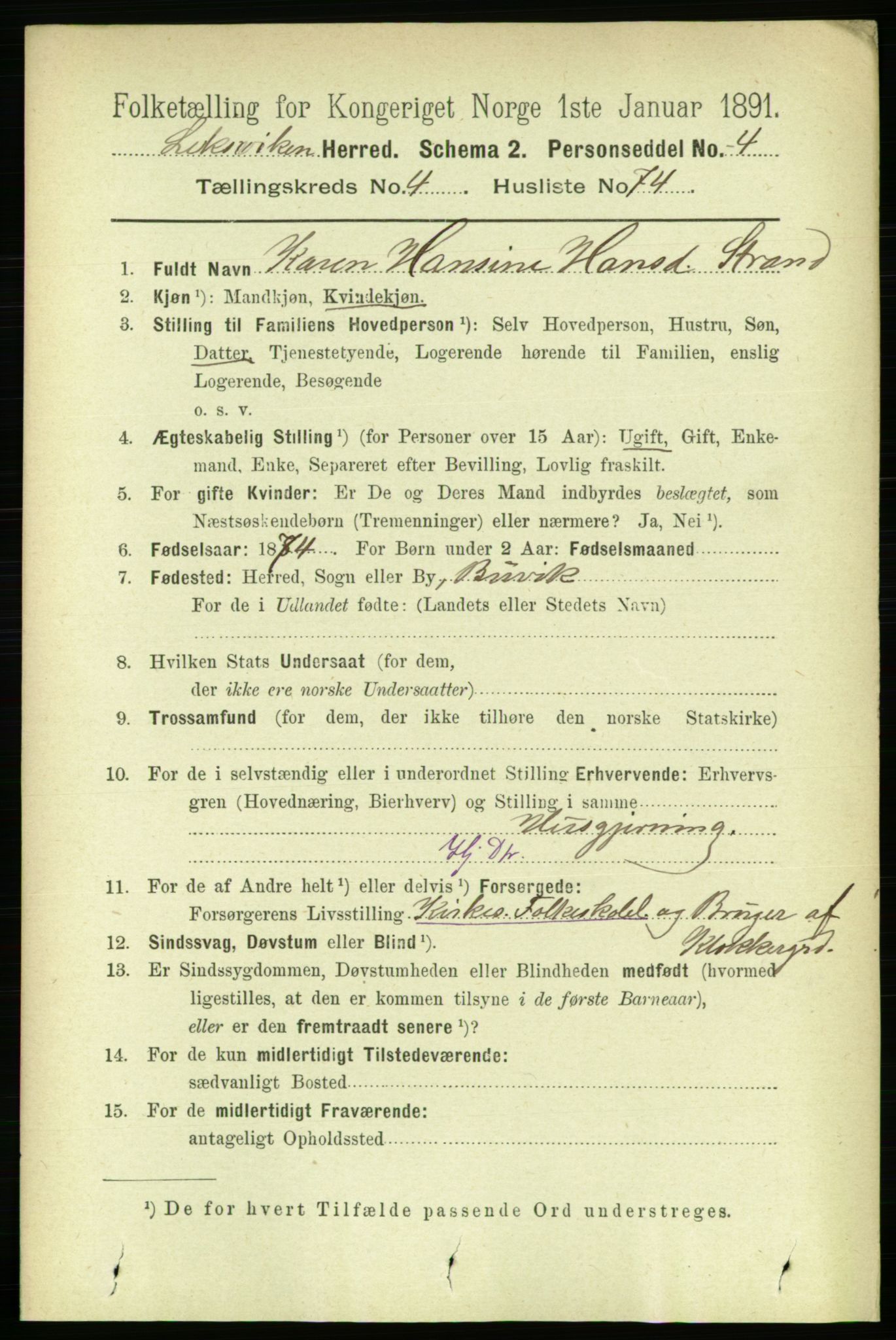 RA, 1891 census for 1718 Leksvik, 1891, p. 2392