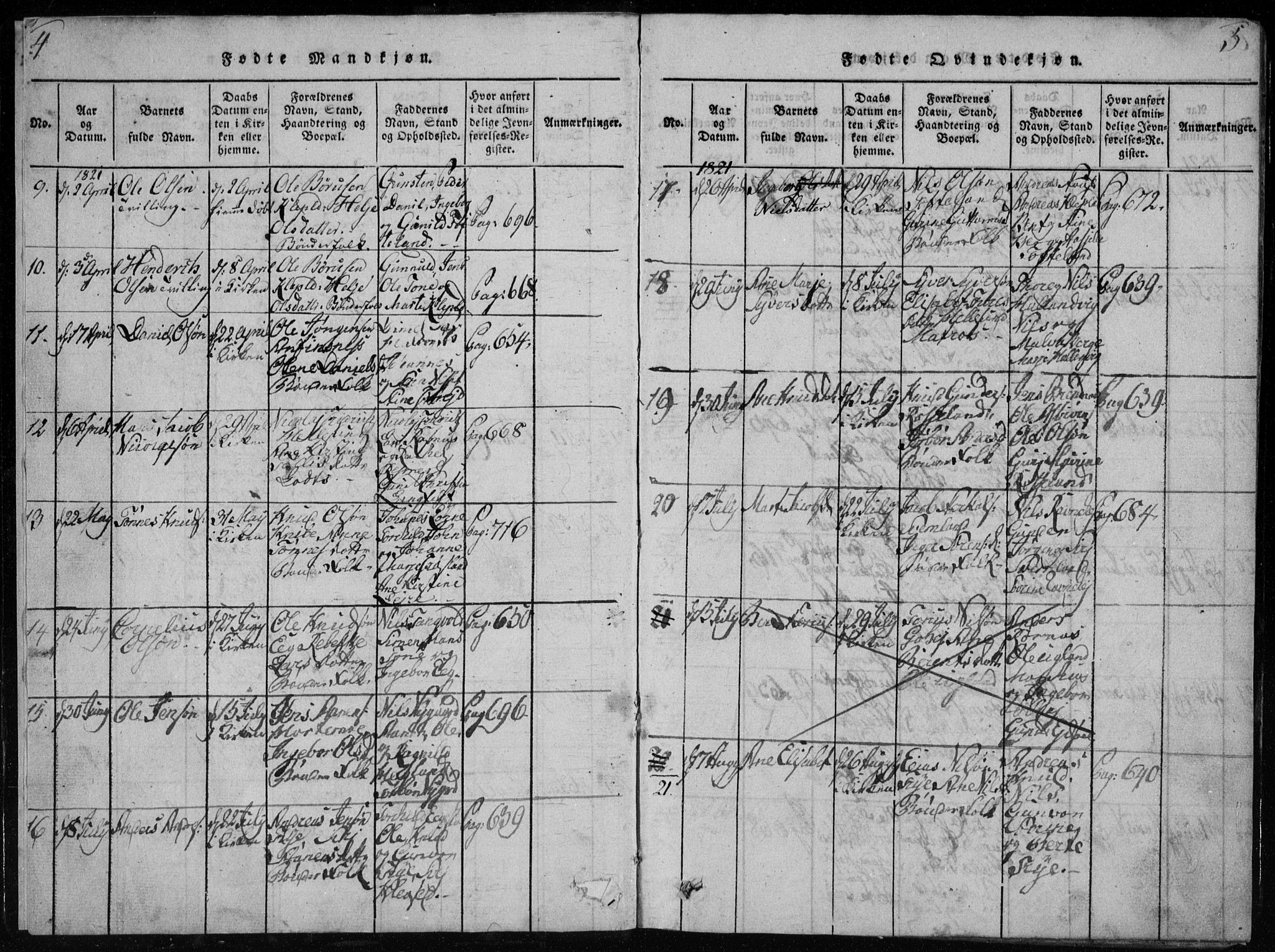 Søgne sokneprestkontor, AV/SAK-1111-0037/F/Fb/Fbb/L0002: Parish register (copy) no. B 2, 1821-1838, p. 4-5