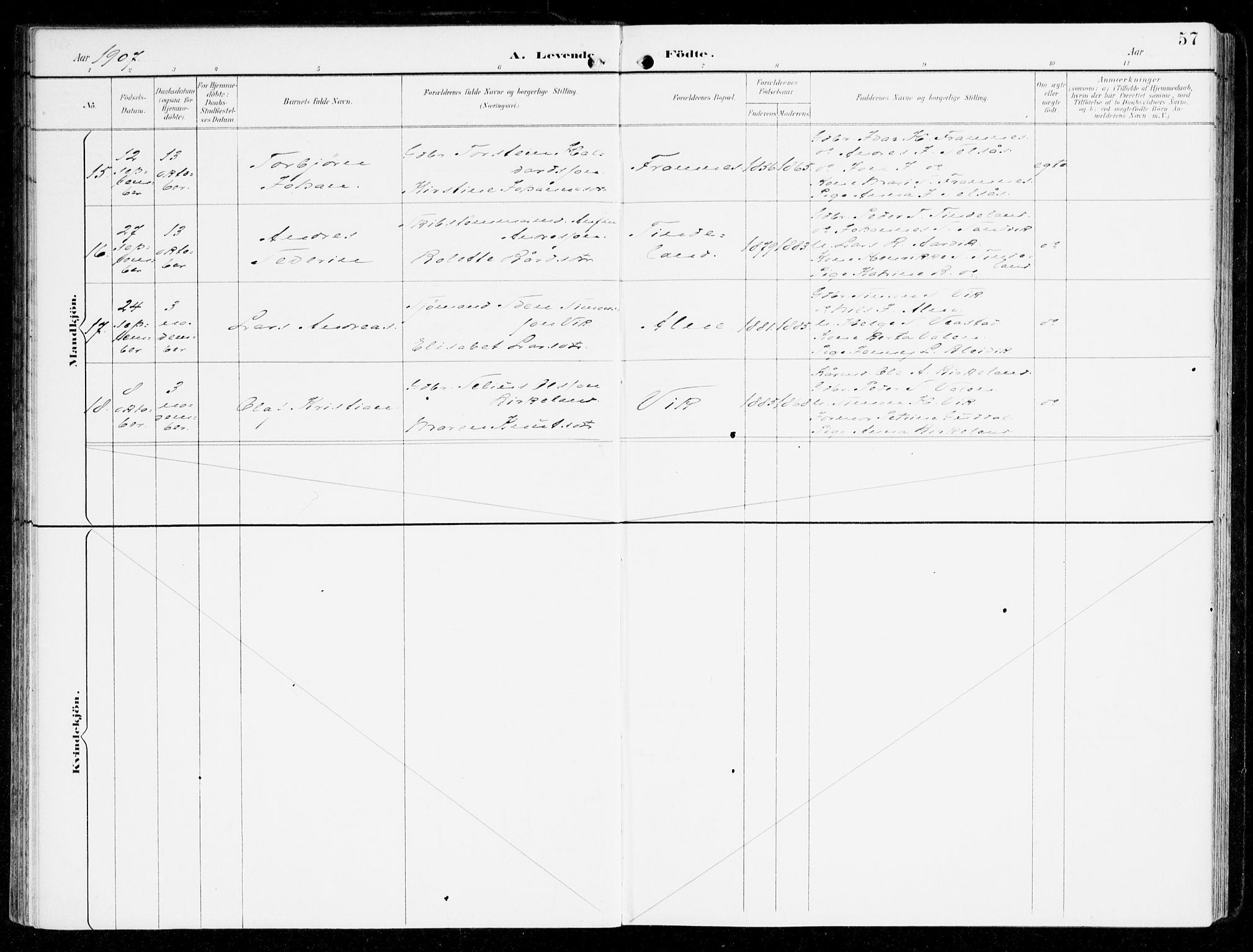 Sveio Sokneprestembete, AV/SAB-A-78501/H/Haa: Parish register (official) no. D 2, 1894-1916, p. 57