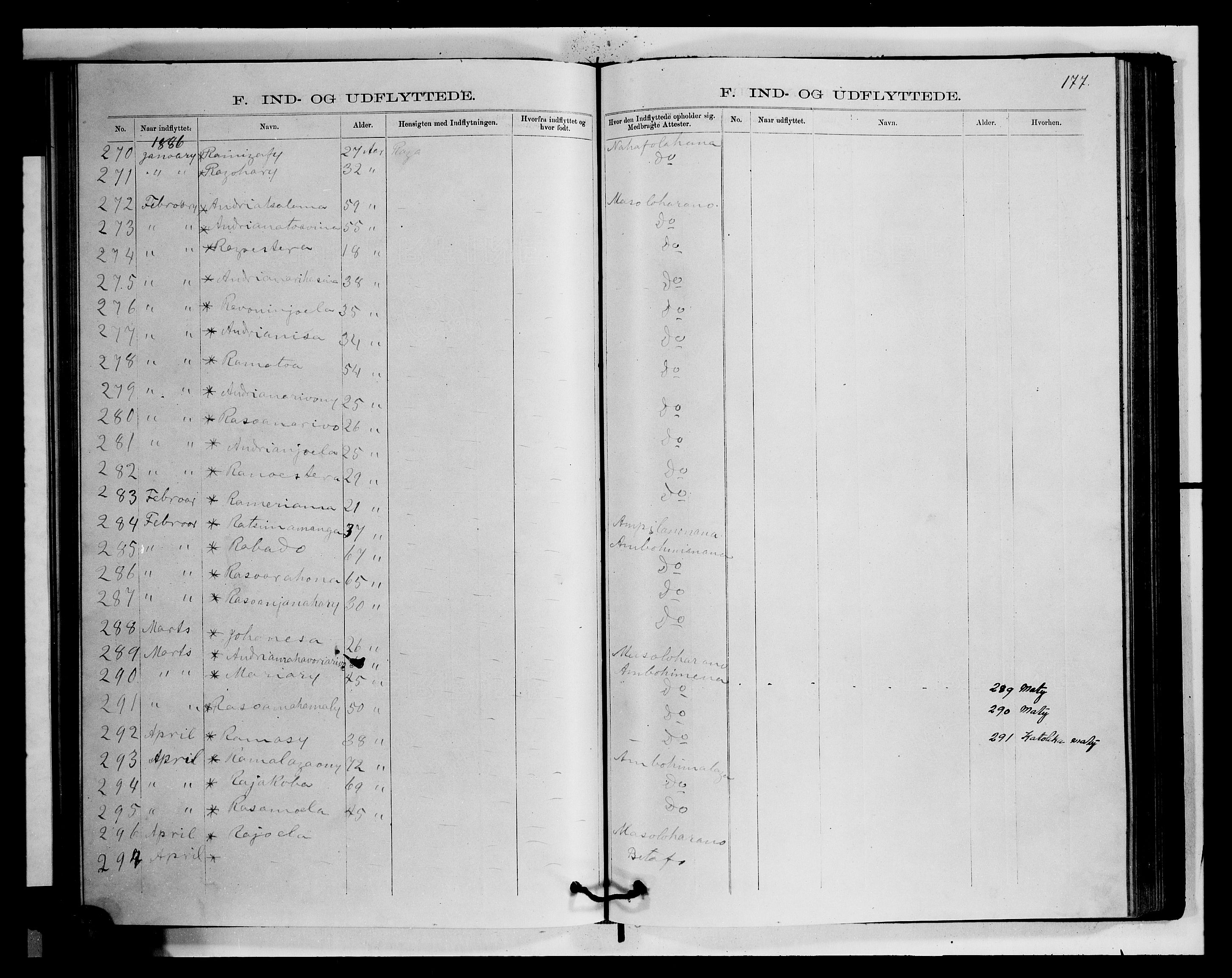 Archives FLM/NMS, Madagaskar, VID/MA-A-1163/D/Db/L0270: Parish register (official) no. 2, 1883-1886, p. 177