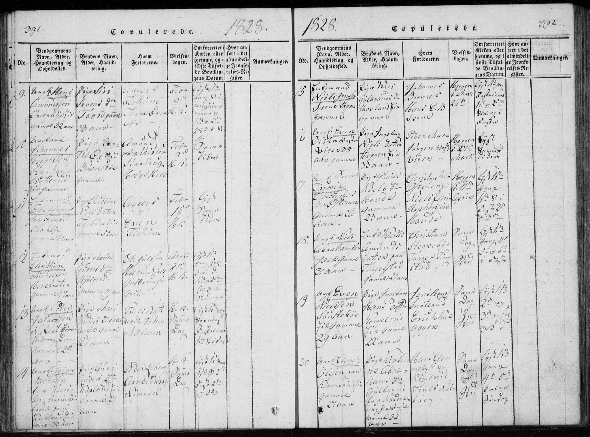 Modum kirkebøker, AV/SAKO-A-234/G/Ga/L0002: Parish register (copy) no. I 2, 1824-1832, p. 391-392