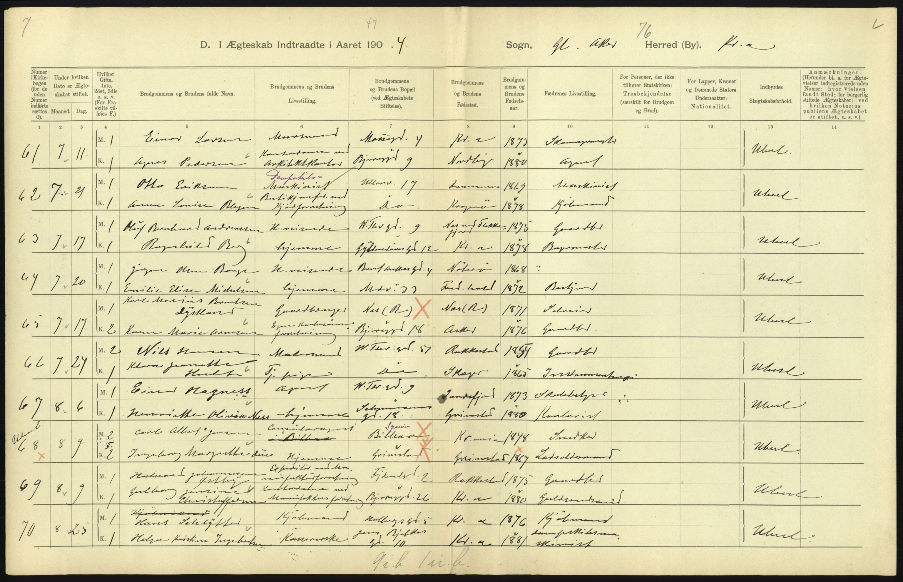 Statistisk sentralbyrå, Sosiodemografiske emner, Befolkning, RA/S-2228/D/Df/Dfa/Dfab/L0004: Kristiania: Gifte, døde, 1904, p. 253