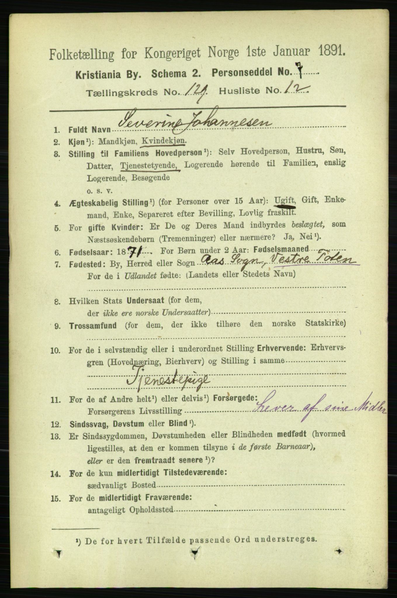 RA, 1891 census for 0301 Kristiania, 1891, p. 69532