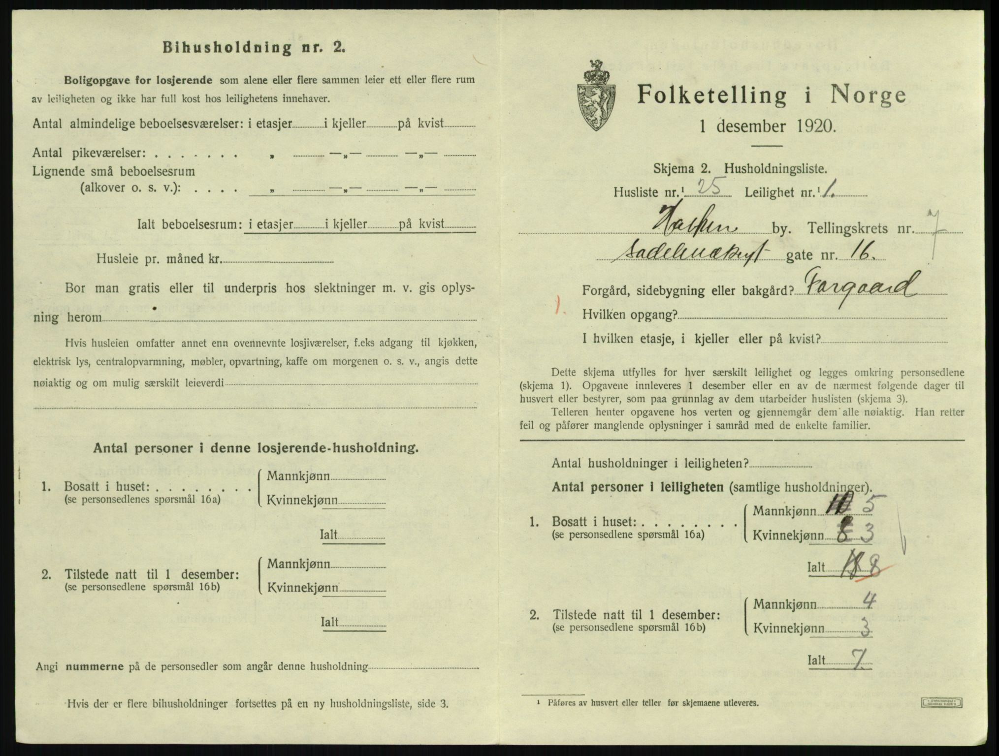 SAKO, 1920 census for Horten, 1920, p. 7275