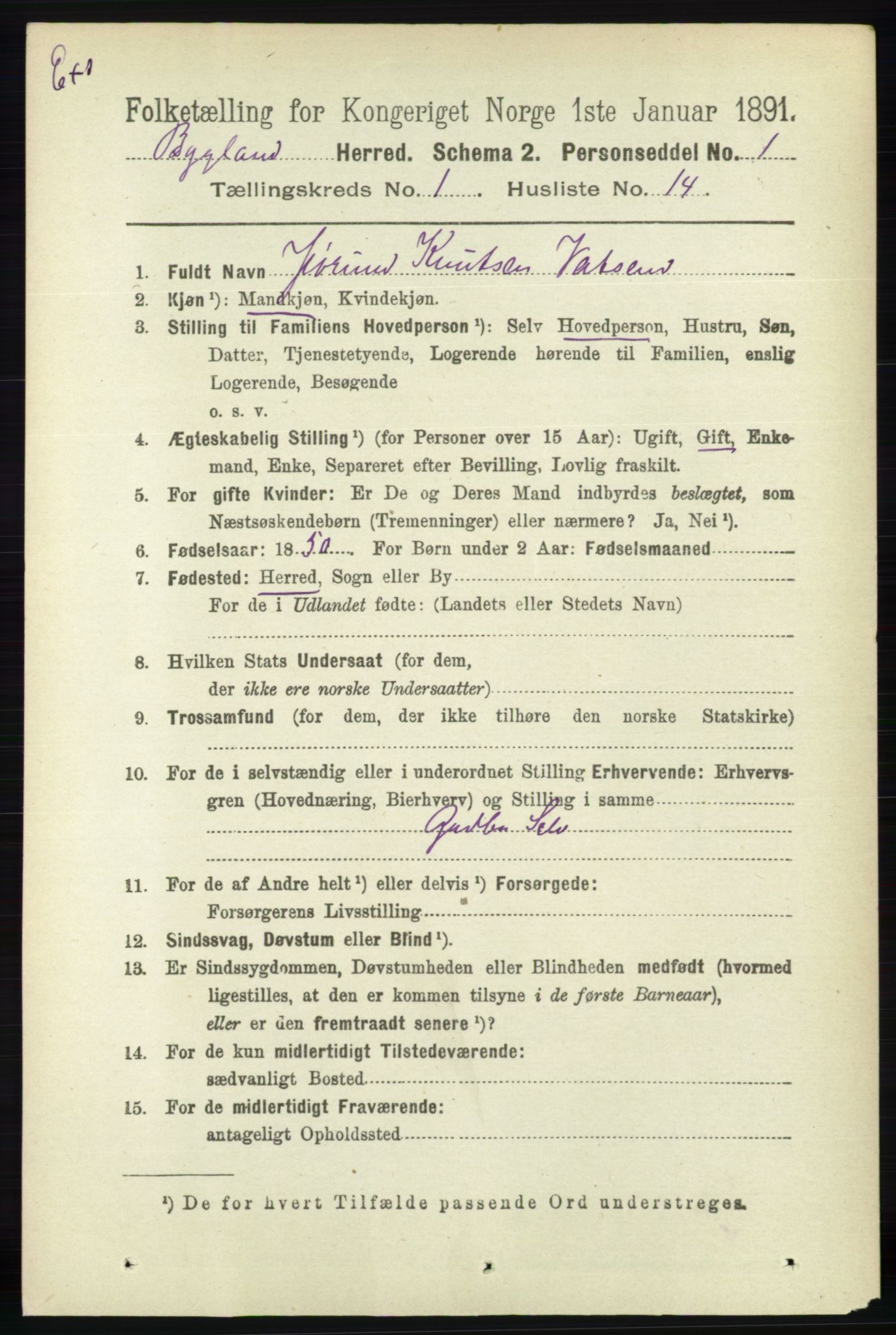 RA, Census 1891 for Nedenes amt: Gjenparter av personsedler for beslektede ektefeller, menn, 1891, p. 1013