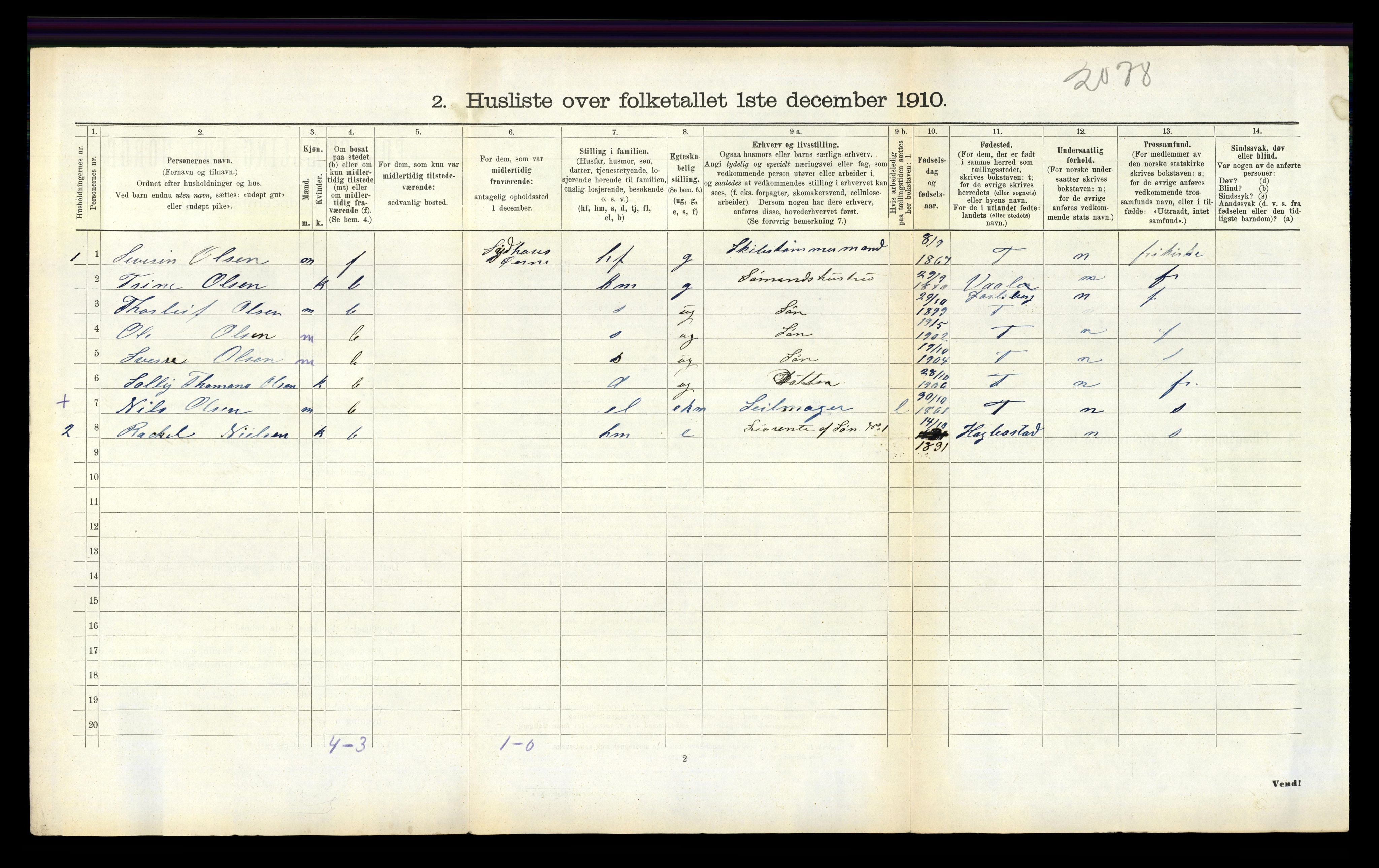 RA, 1910 census for Vestre Moland, 1910, p. 189