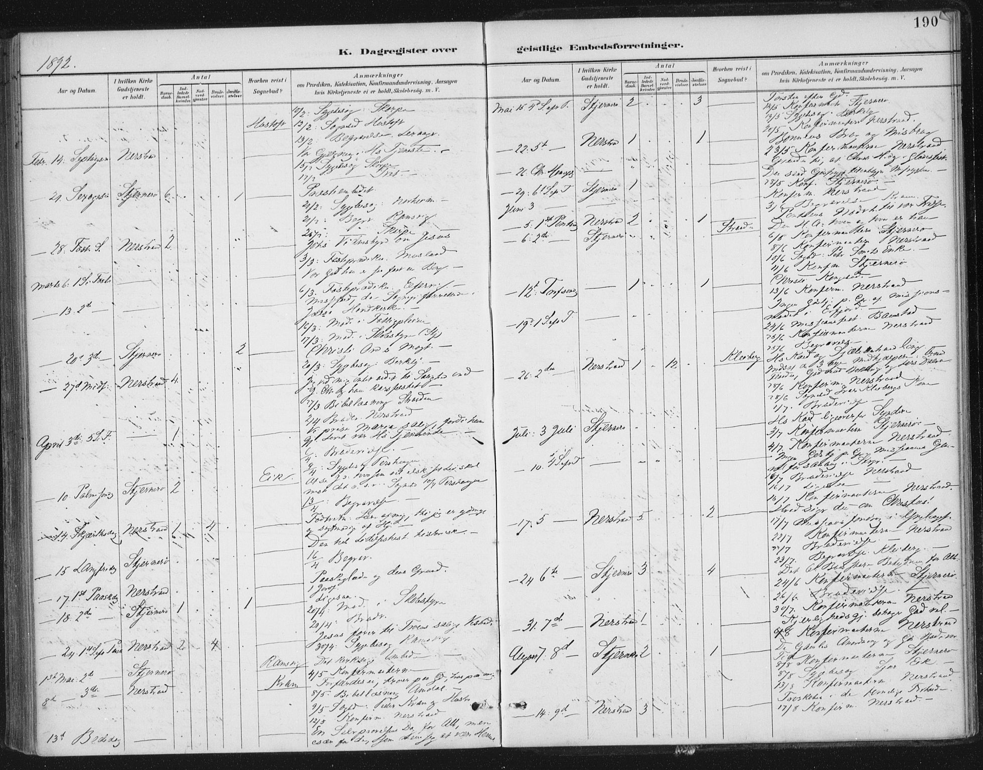 Nedstrand sokneprestkontor, AV/SAST-A-101841/01/IV: Parish register (official) no. A 13, 1887-1915, p. 190