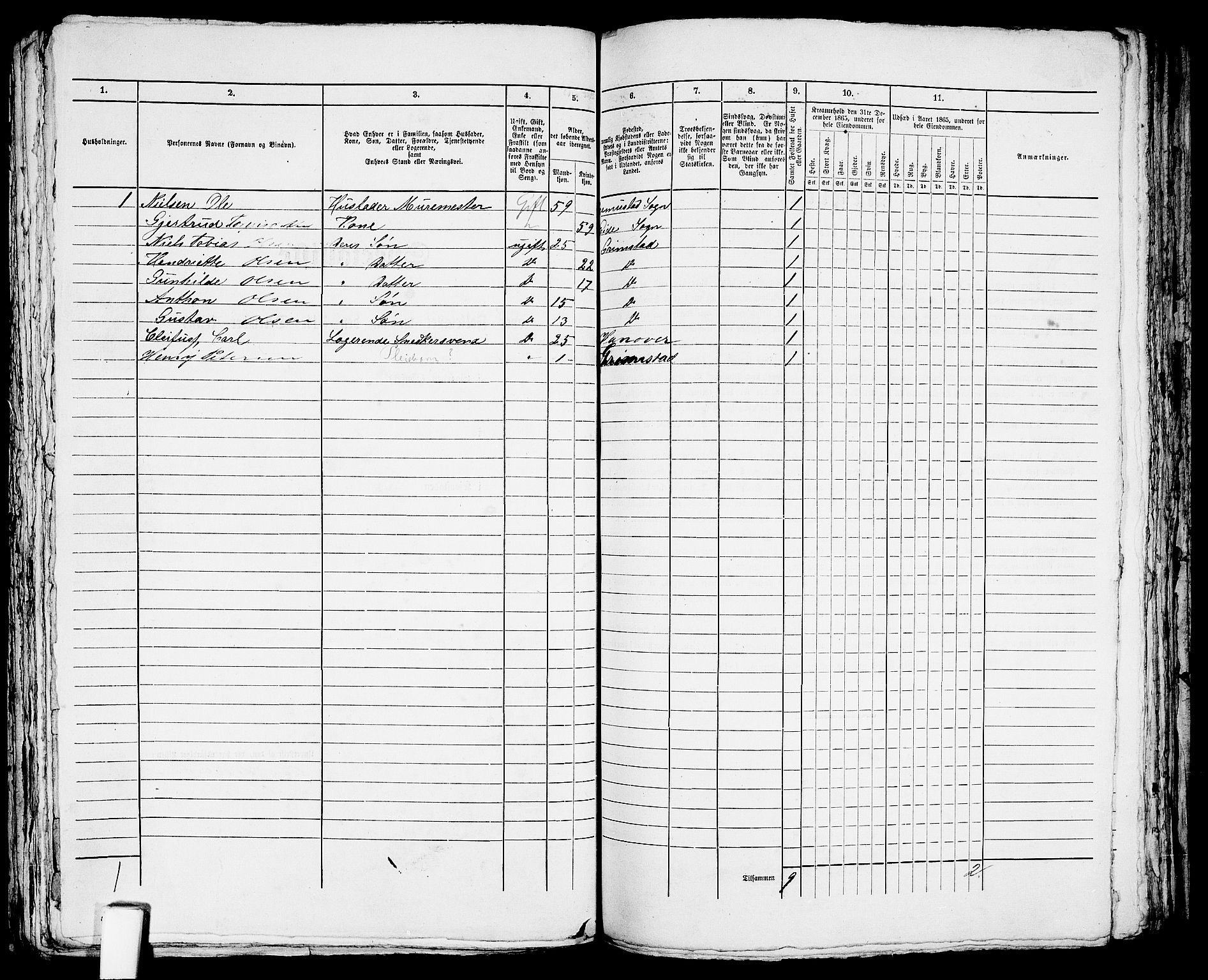 RA, 1865 census for Fjære/Grimstad, 1865, p. 248