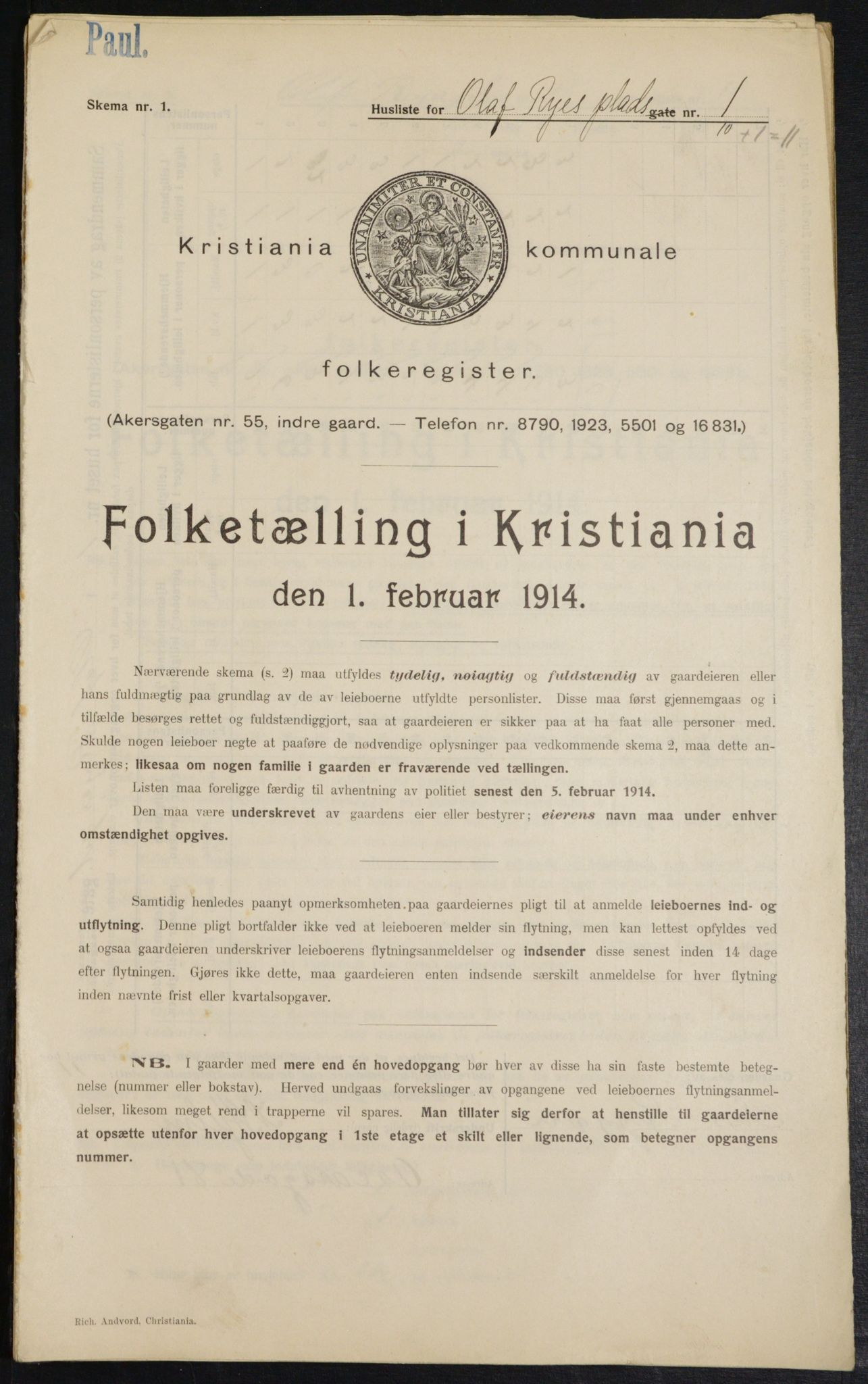 OBA, Municipal Census 1914 for Kristiania, 1914, p. 75083