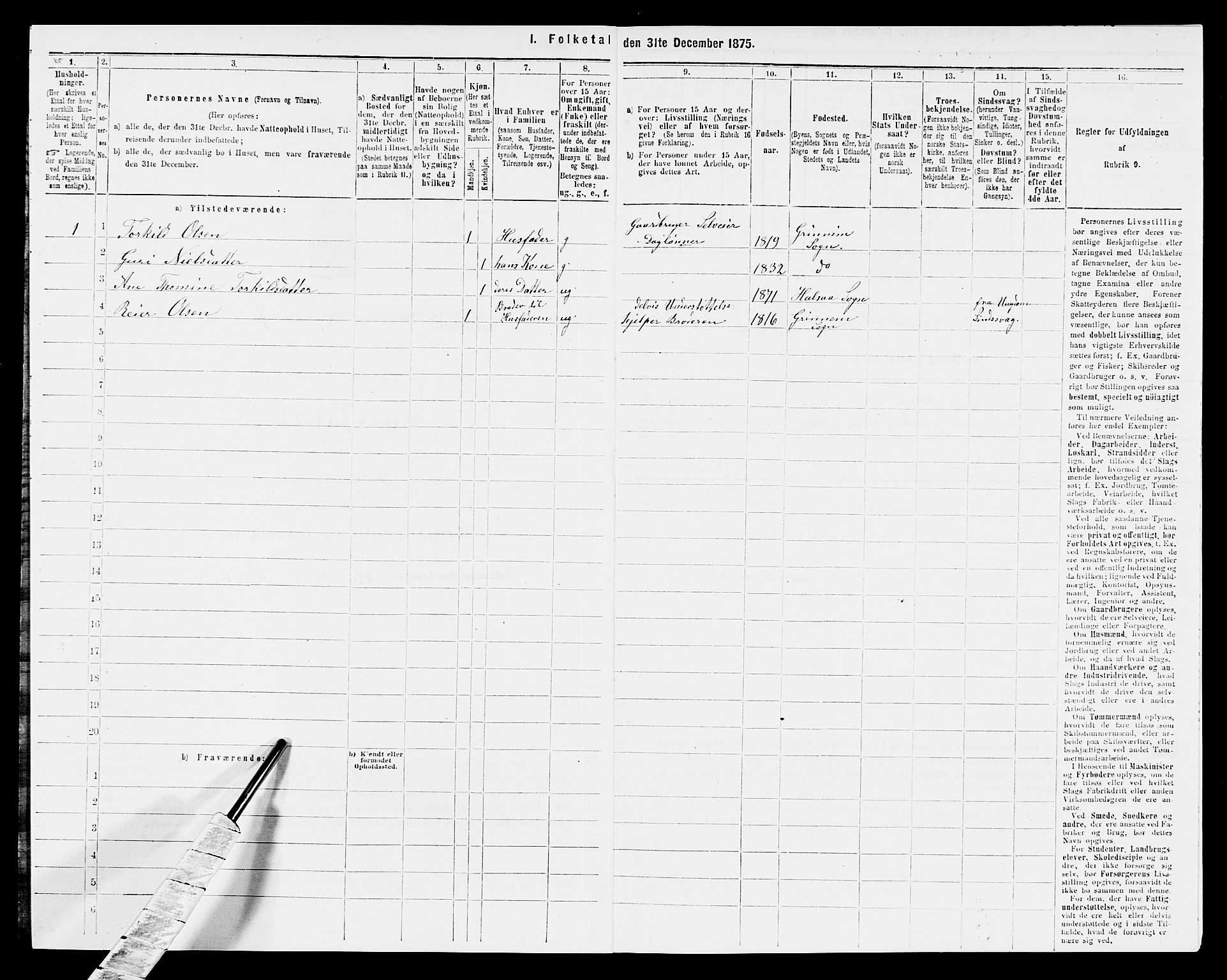 SAK, 1875 census for 1019L Mandal/Halse og Harkmark, 1875, p. 1017