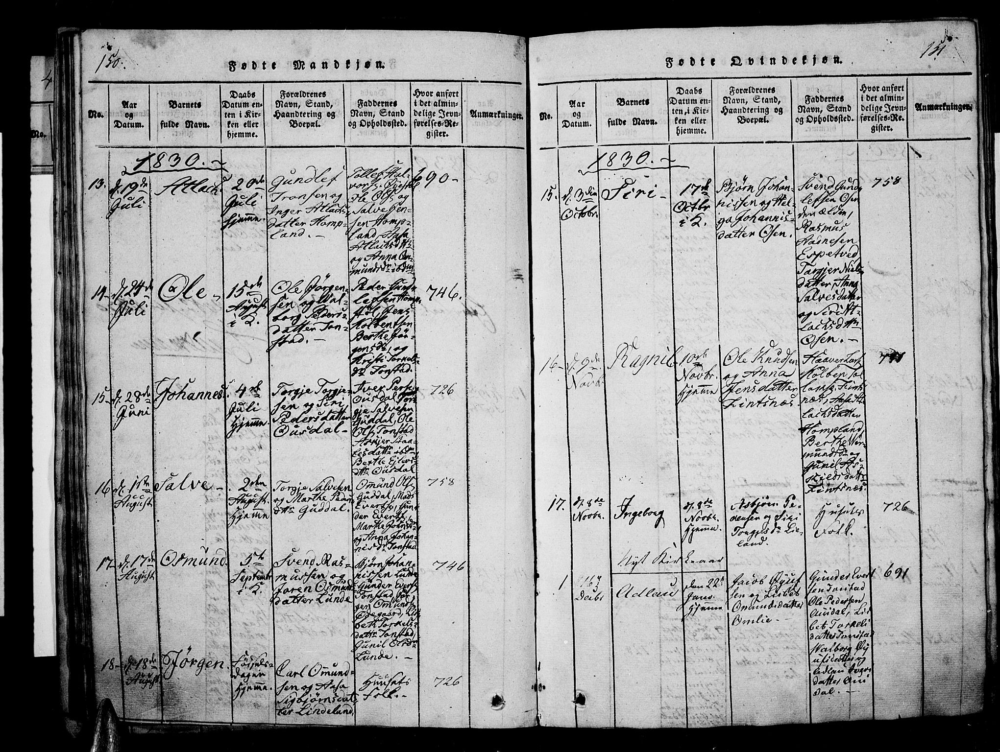 Sirdal sokneprestkontor, AV/SAK-1111-0036/F/Fa/Fab/L0001: Parish register (official) no. A 1, 1815-1834, p. 150-151