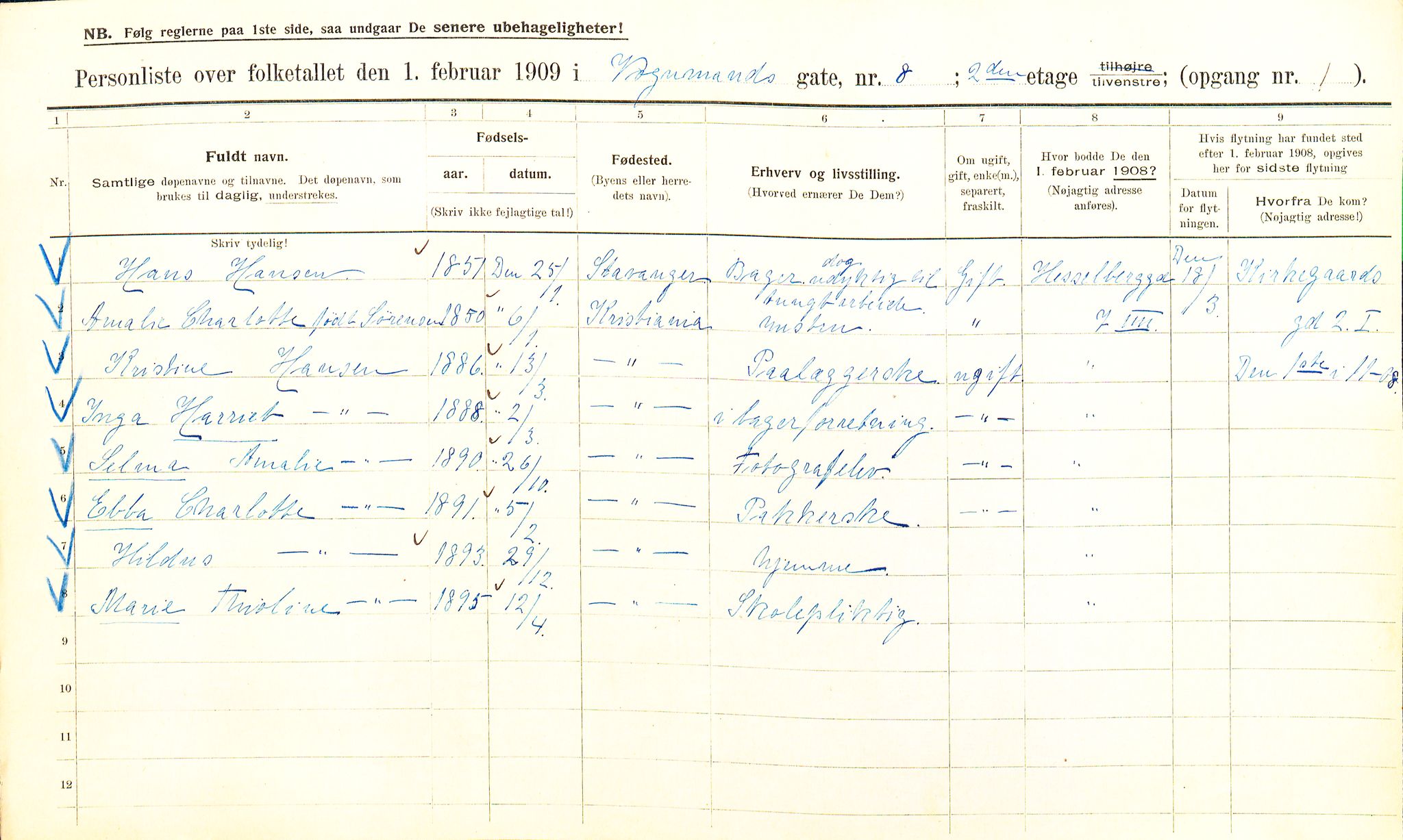 OBA, Municipal Census 1909 for Kristiania, 1909, p. 112616