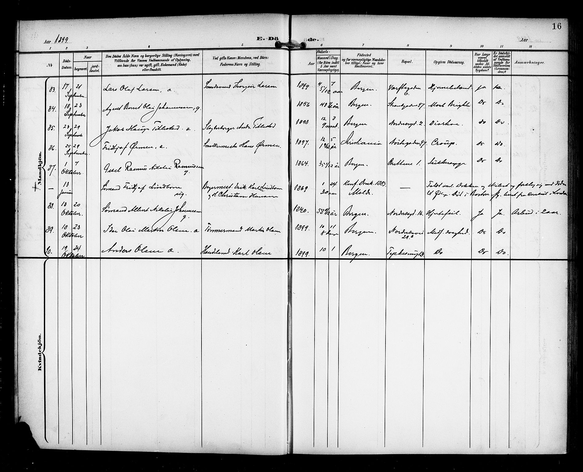 Nykirken Sokneprestembete, AV/SAB-A-77101/H/Haa/L0045: Parish register (official) no. E 5, 1899-1917, p. 16