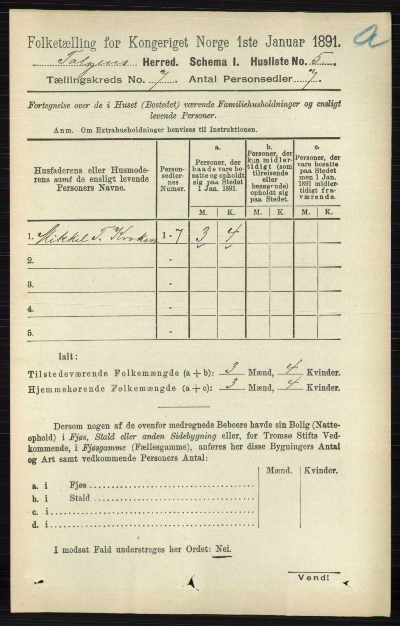 RA, 1891 census for 0436 Tolga, 1891, p. 1992