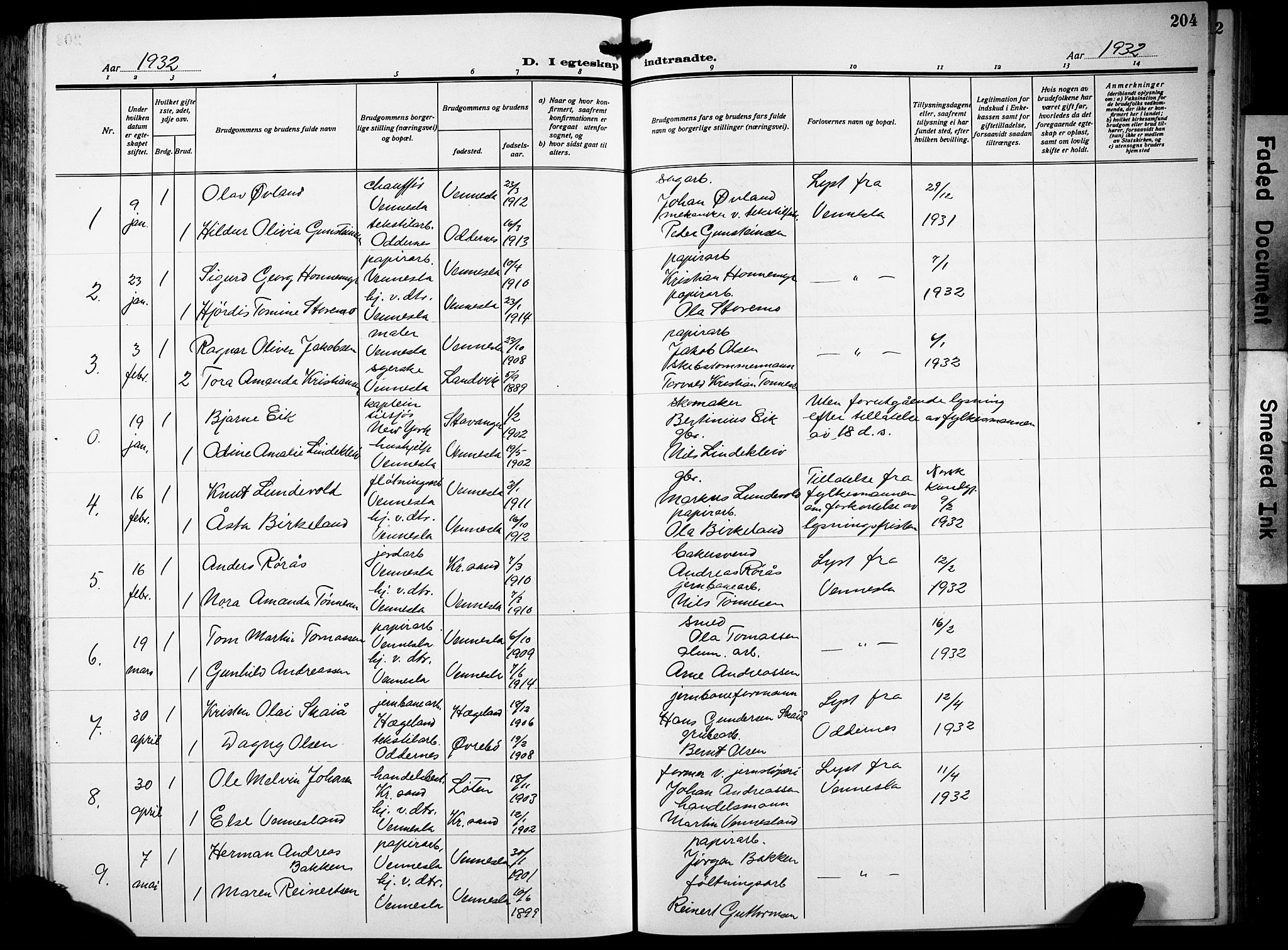 Vennesla sokneprestkontor, AV/SAK-1111-0045/Fb/Fbb/L0007: Parish register (copy) no. B 7, 1922-1933, p. 204