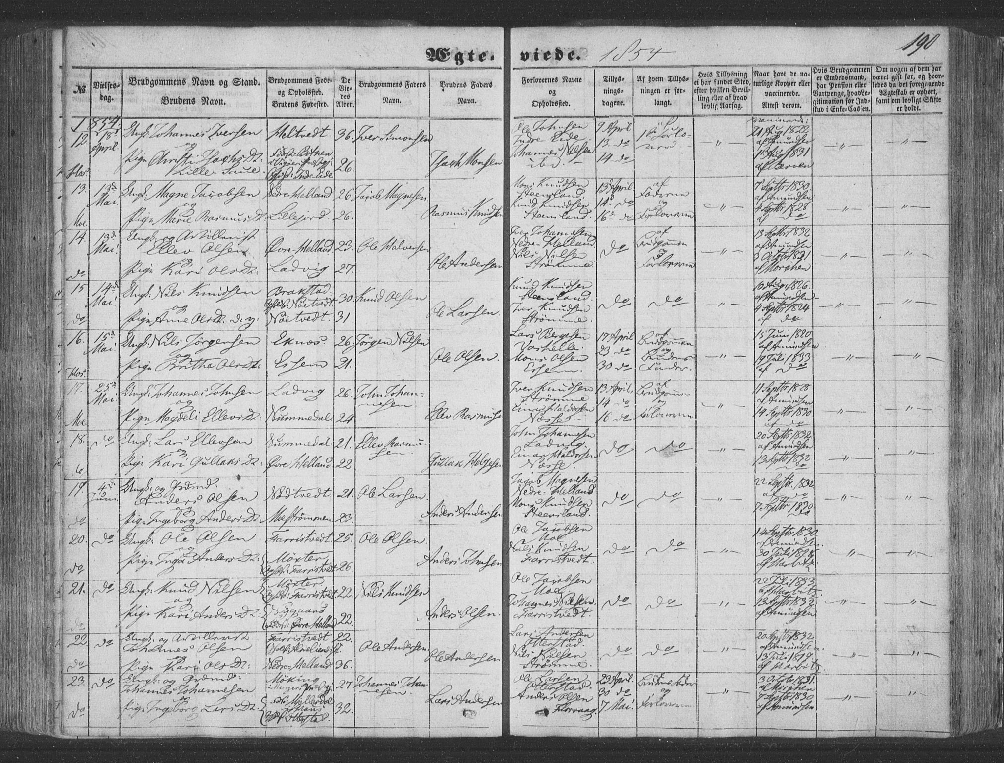 Hosanger sokneprestembete, SAB/A-75801/H/Haa: Parish register (official) no. A 8, 1849-1863, p. 190