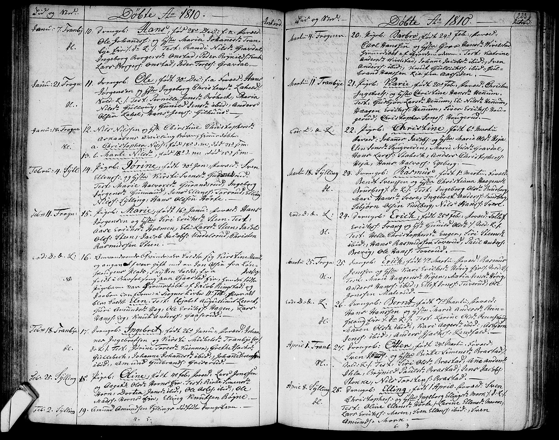 Lier kirkebøker, SAKO/A-230/F/Fa/L0007: Parish register (official) no. I 7, 1794-1813, p. 223