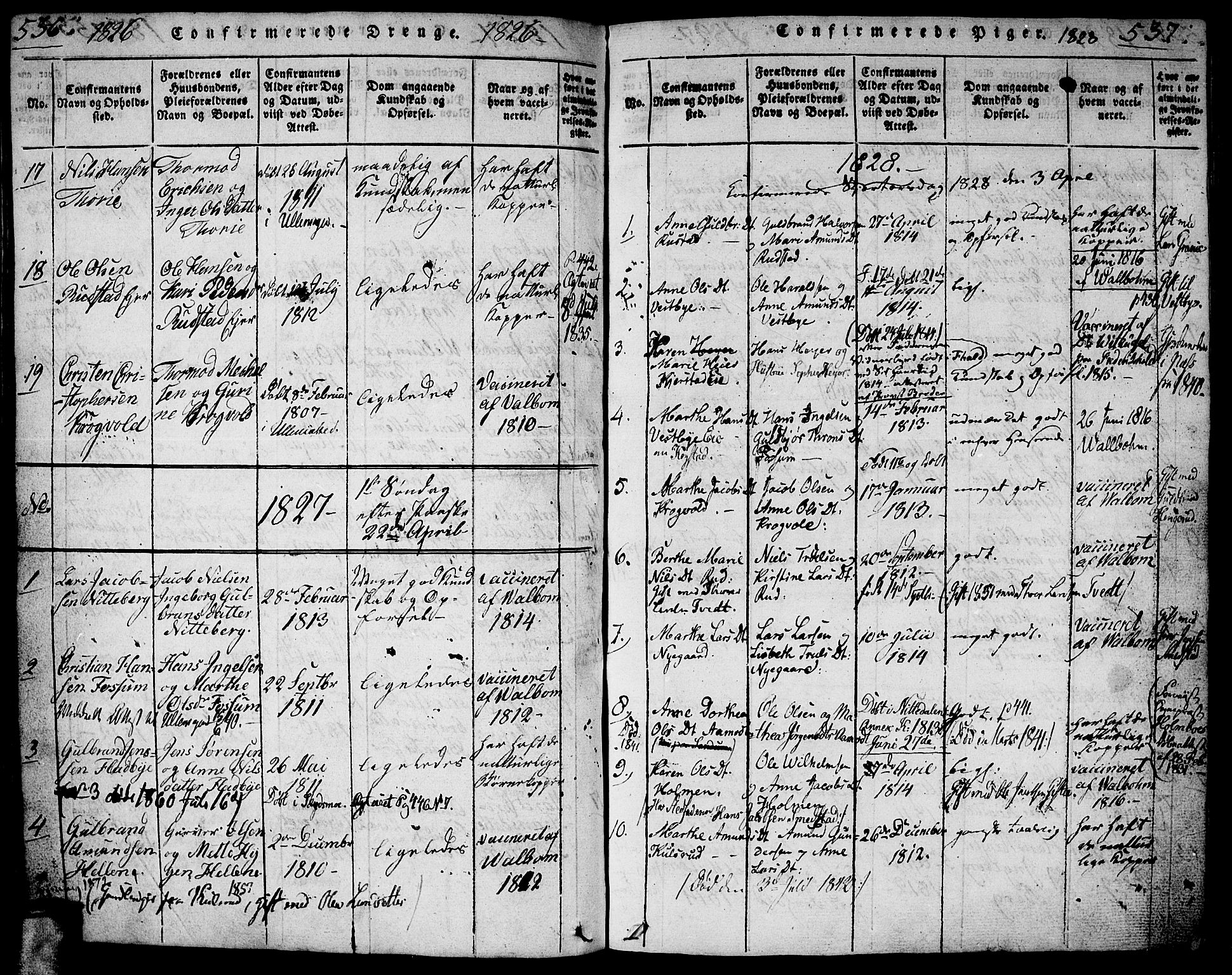 Gjerdrum prestekontor Kirkebøker, SAO/A-10412b/G/Ga/L0001: Parish register (copy) no. I 1, 1816-1837, p. 536-537