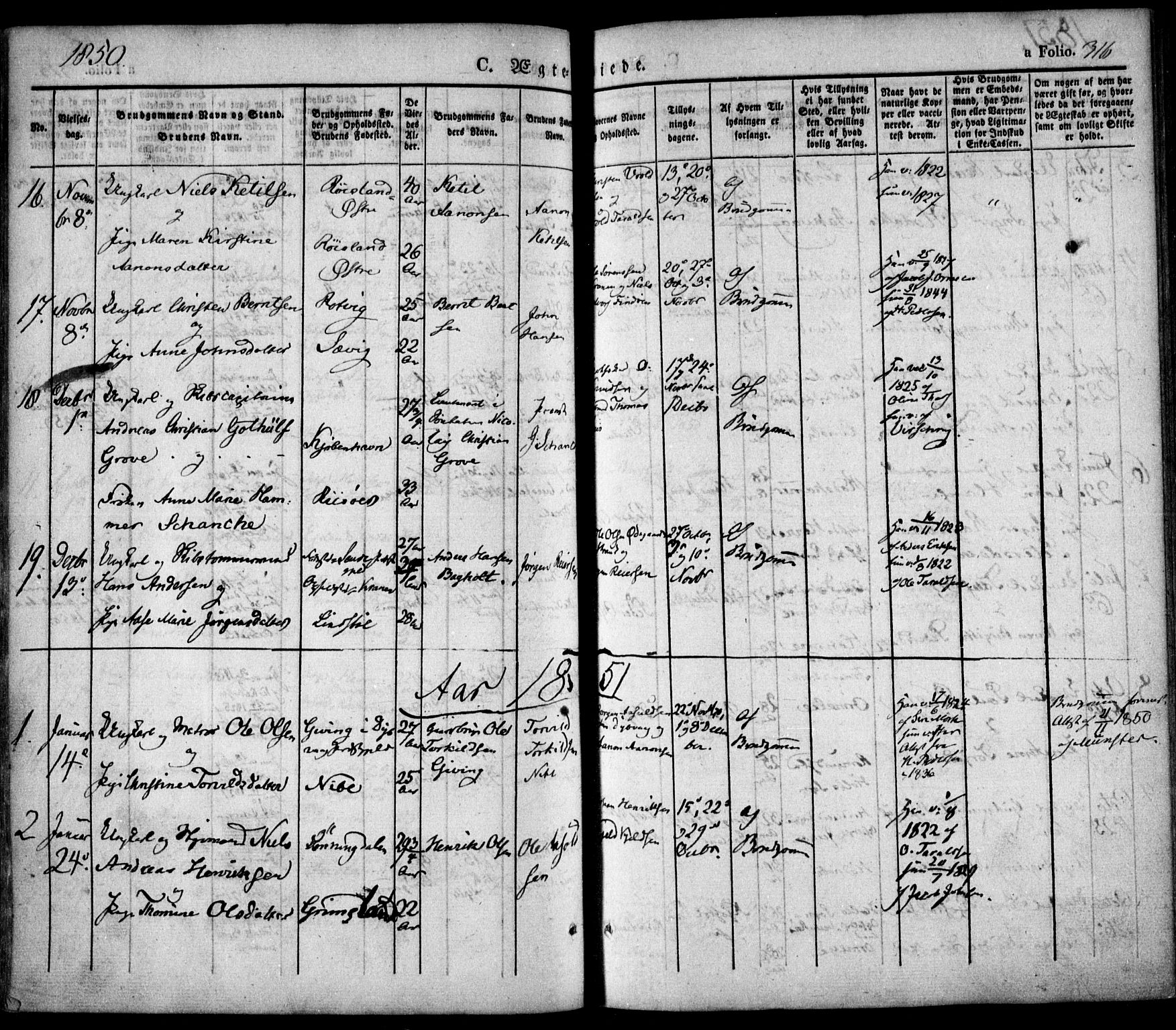 Søndeled sokneprestkontor, SAK/1111-0038/F/Fa/L0002: Parish register (official) no. A 2, 1839-1860, p. 316