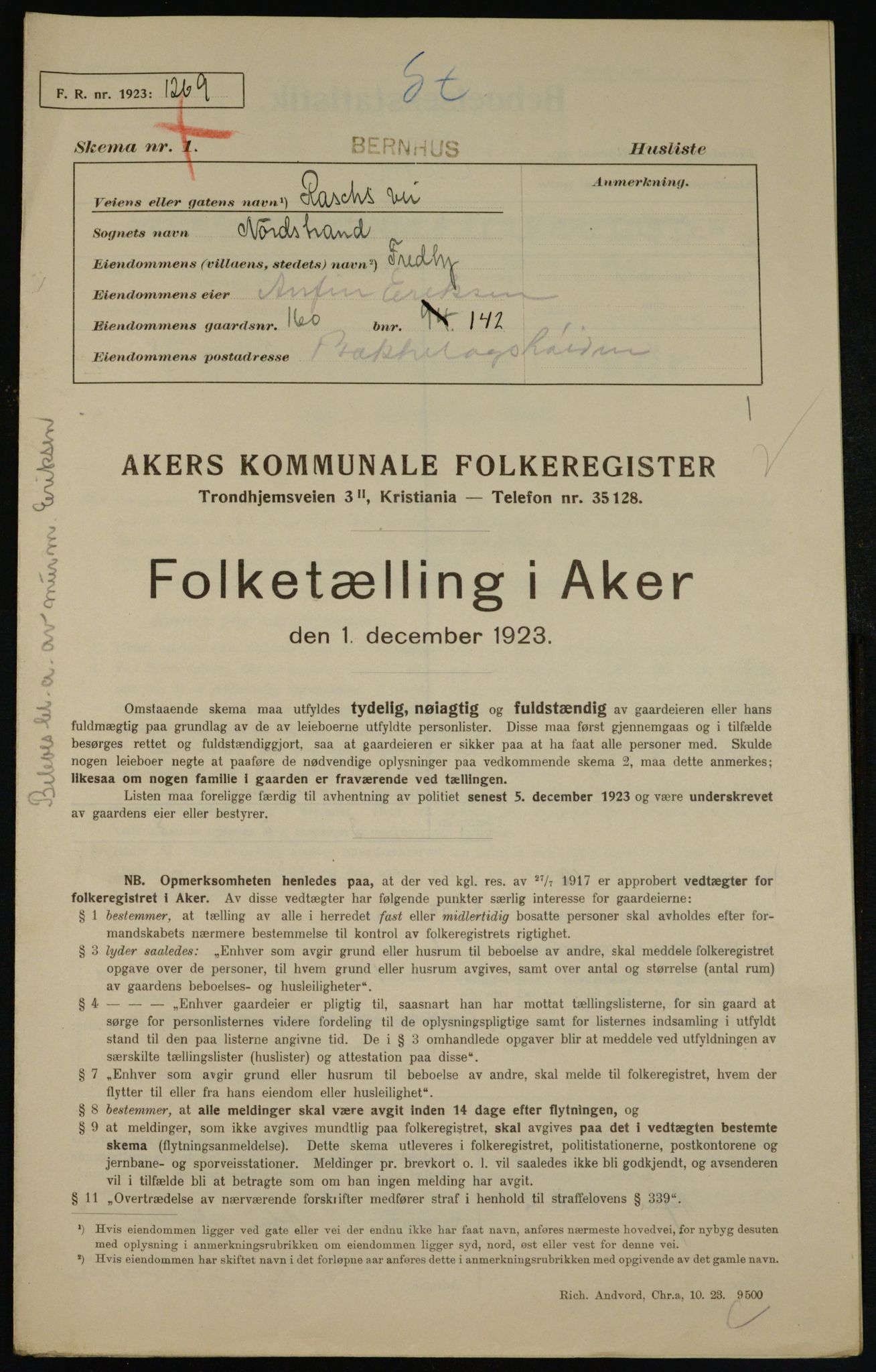 , Municipal Census 1923 for Aker, 1923, p. 43965