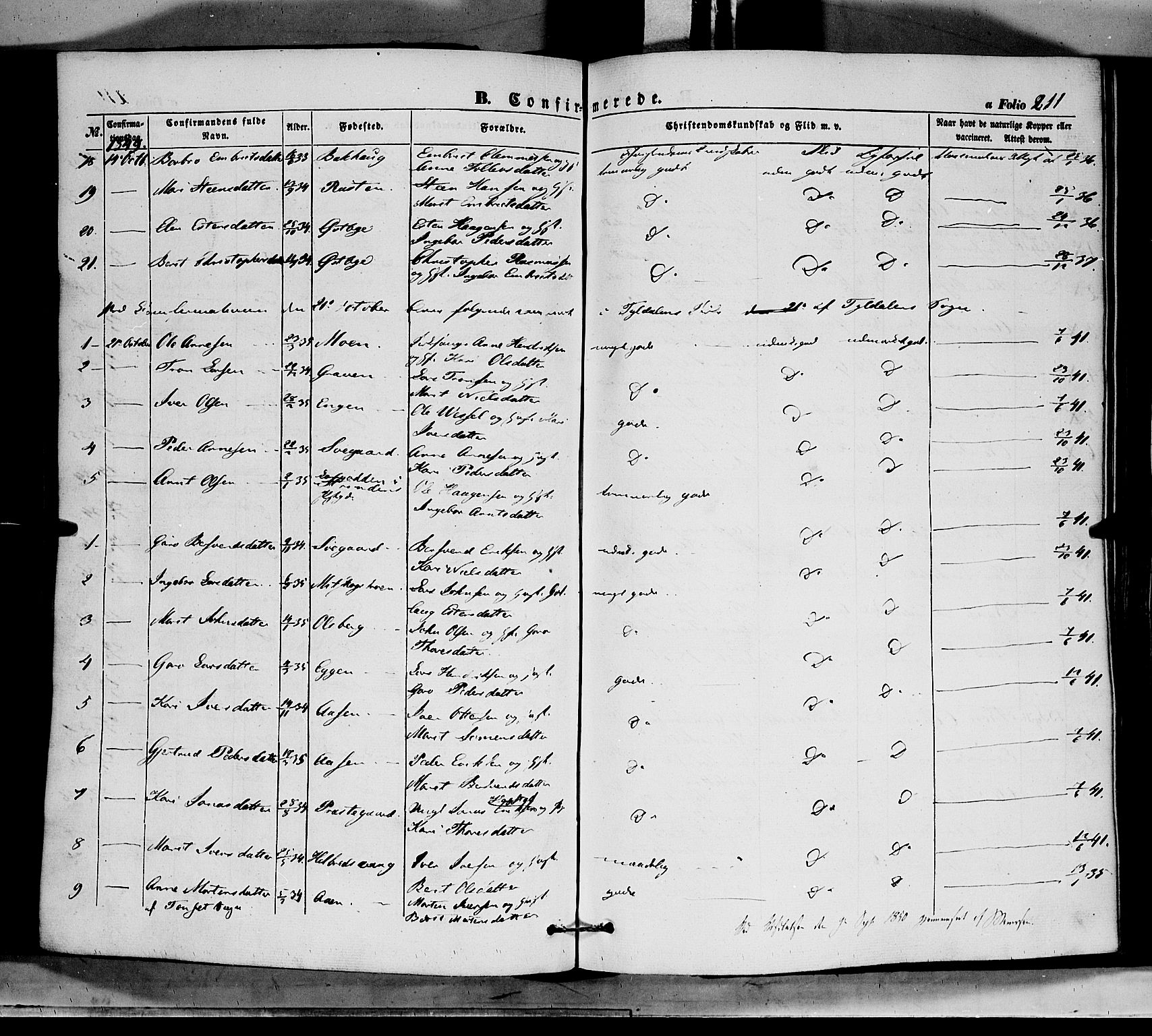 Tynset prestekontor, SAH/PREST-058/H/Ha/Haa/L0020: Parish register (official) no. 20, 1848-1862, p. 211