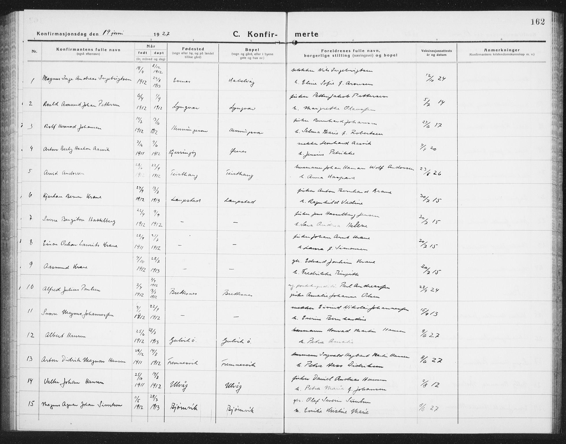Ministerialprotokoller, klokkerbøker og fødselsregistre - Nordland, SAT/A-1459/874/L1081: Parish register (copy) no. 874C10, 1925-1941, p. 162