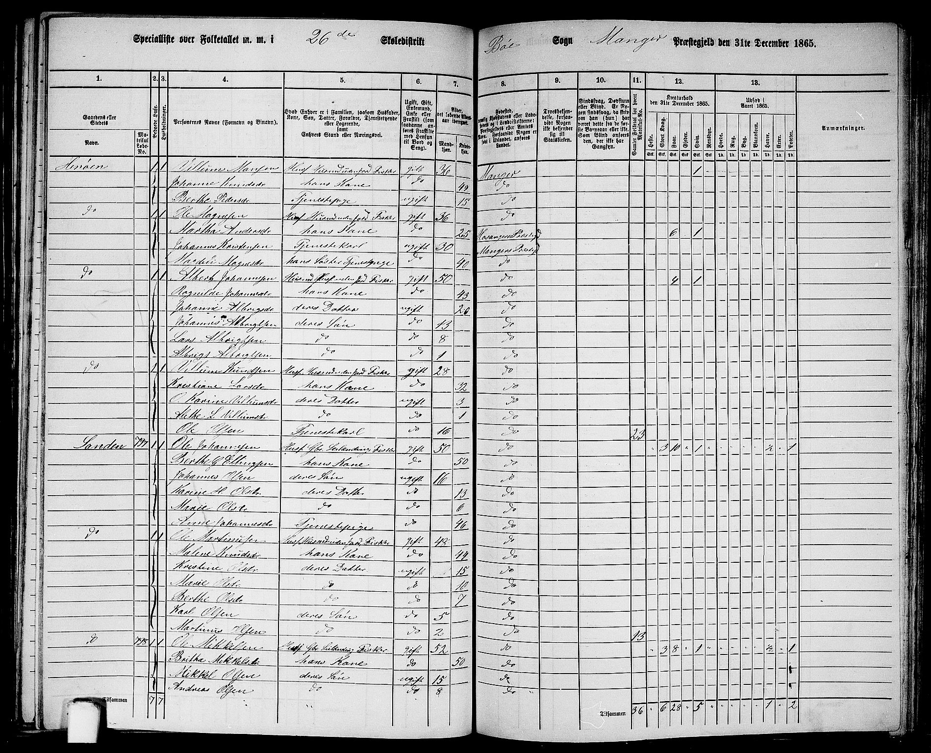 RA, 1865 census for Manger, 1865, p. 244