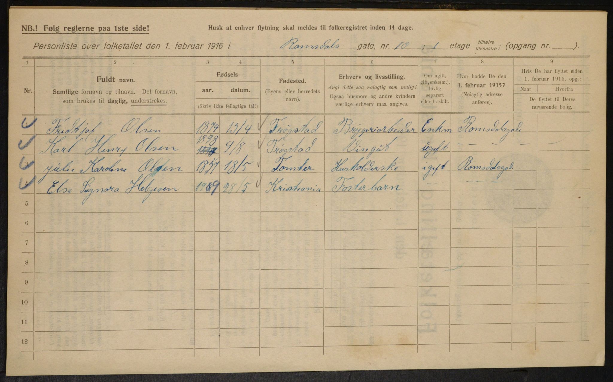 OBA, Municipal Census 1916 for Kristiania, 1916, p. 85537