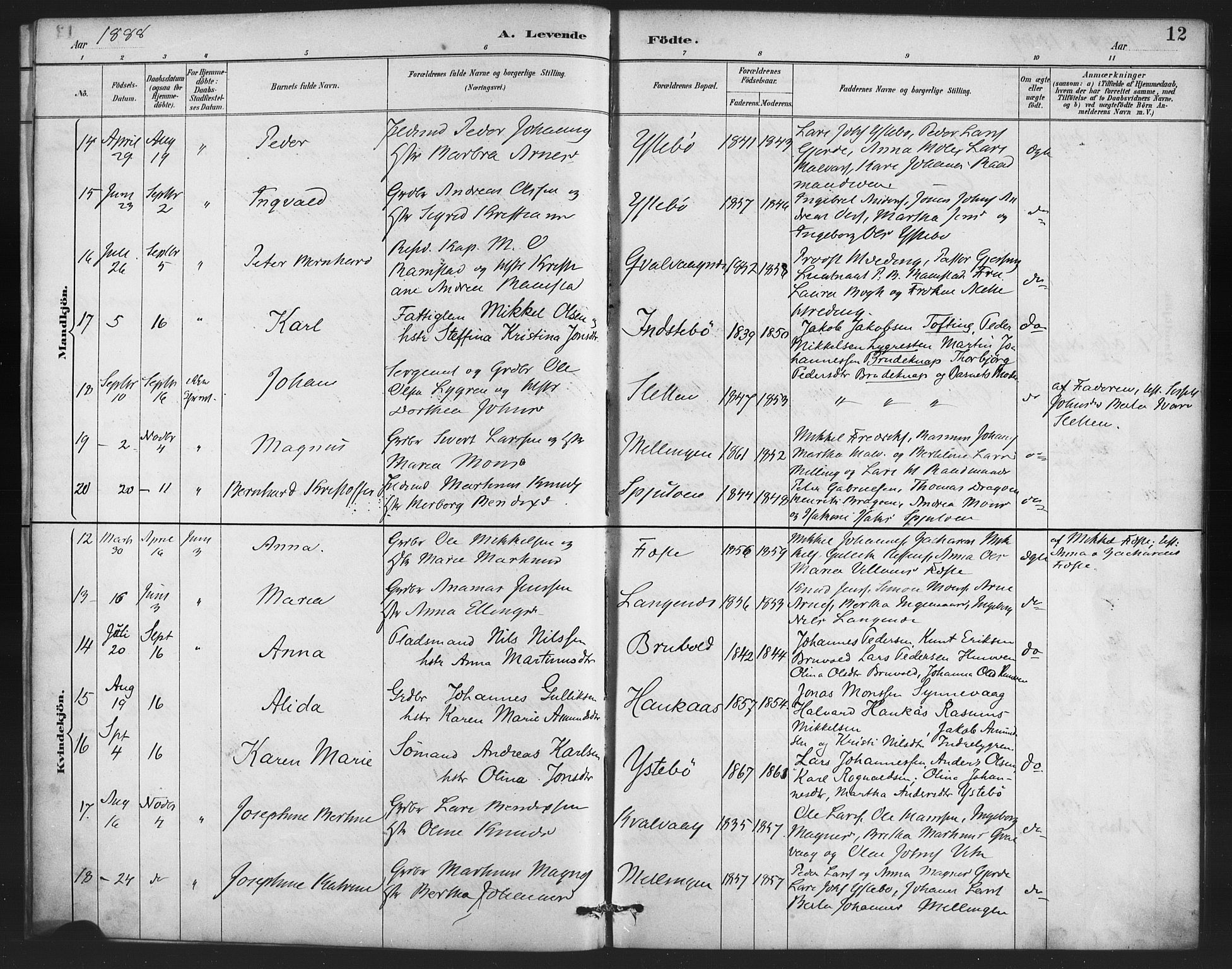 Lindås Sokneprestembete, SAB/A-76701/H/Haa: Parish register (official) no. E 1, 1886-1897, p. 12