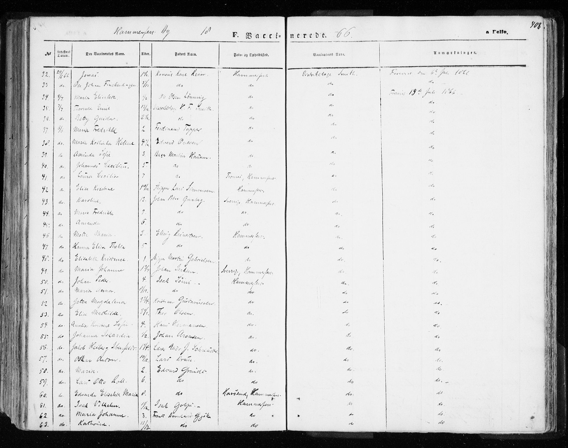 Hammerfest sokneprestkontor, AV/SATØ-S-1347/H/Ha/L0005.kirke: Parish register (official) no. 5, 1857-1869, p. 408