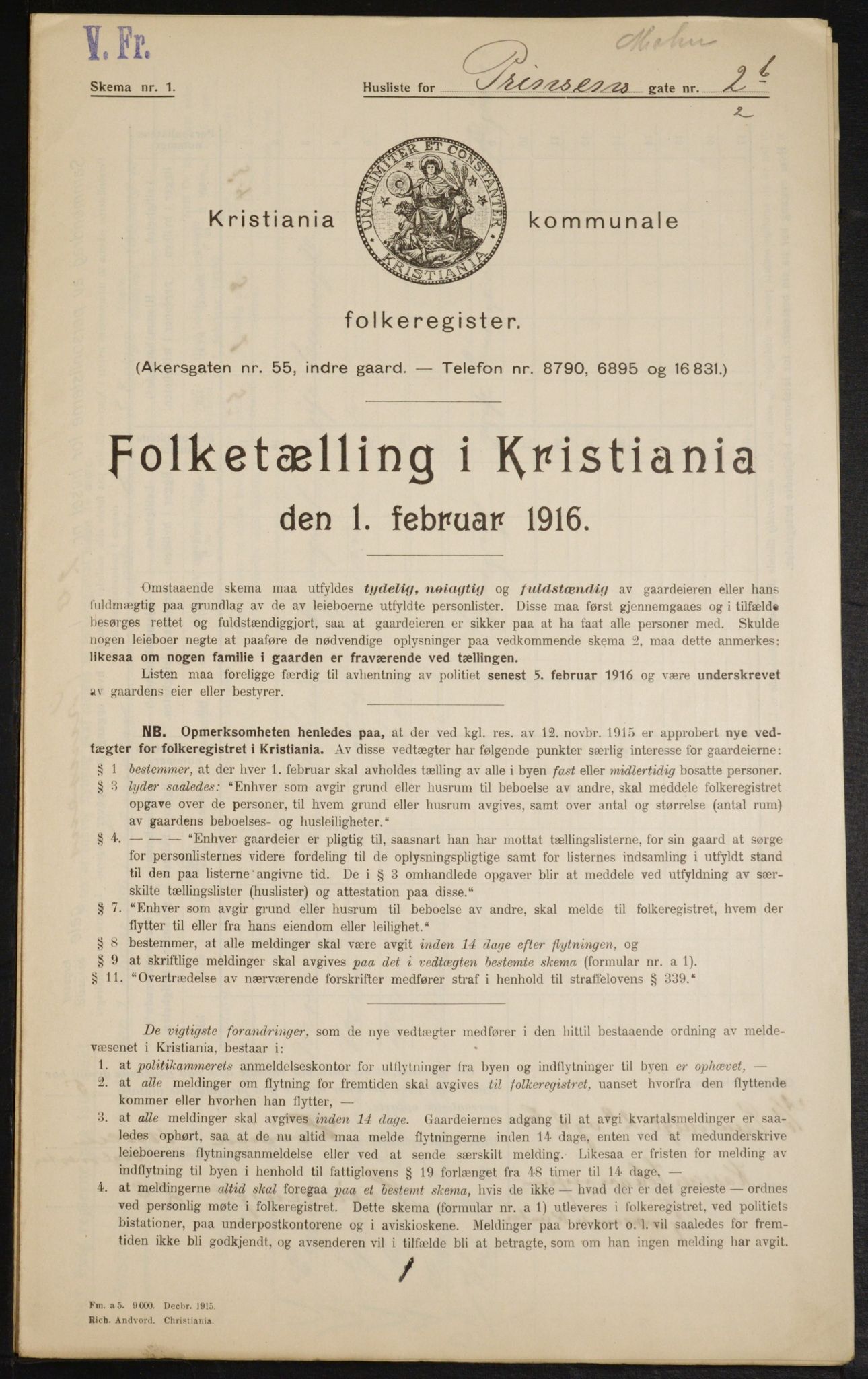 OBA, Municipal Census 1916 for Kristiania, 1916, p. 83491